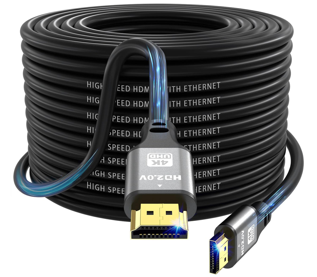 jojobnj 4K HDMI Cable 20m, High Speed HDMI 2.0 Cord 4K@60Hz 18Gbps, Ultra HD,Ethernet Audio Return,1080p,3D,Arc, HDR Compatible with