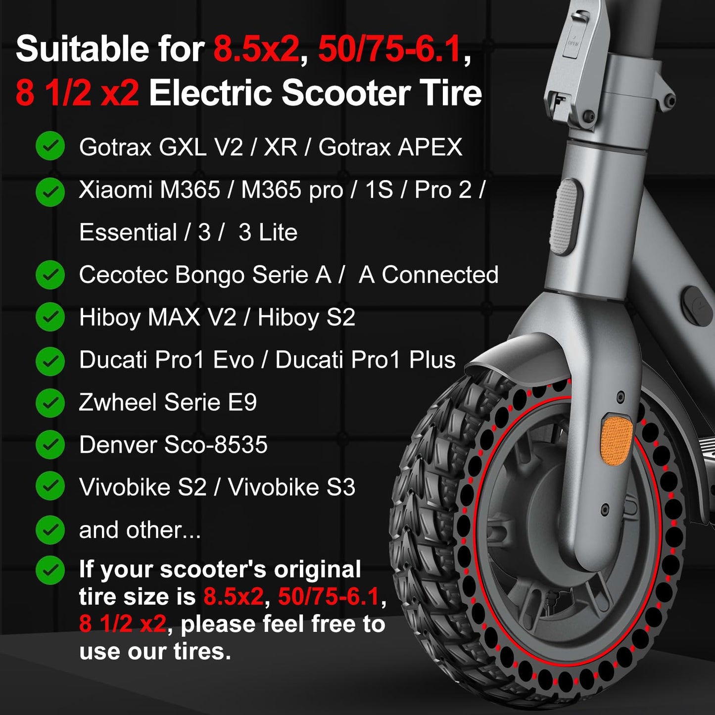 BANGTING 2PCS 50/75-6.1 Solid Tyre for Electric Scooter, 8.5x2 inch E Scooter Tyres, 8 1/2 x2 Replacement Tire Compatible with Xiaomi 3 Lite / 3 / Pro