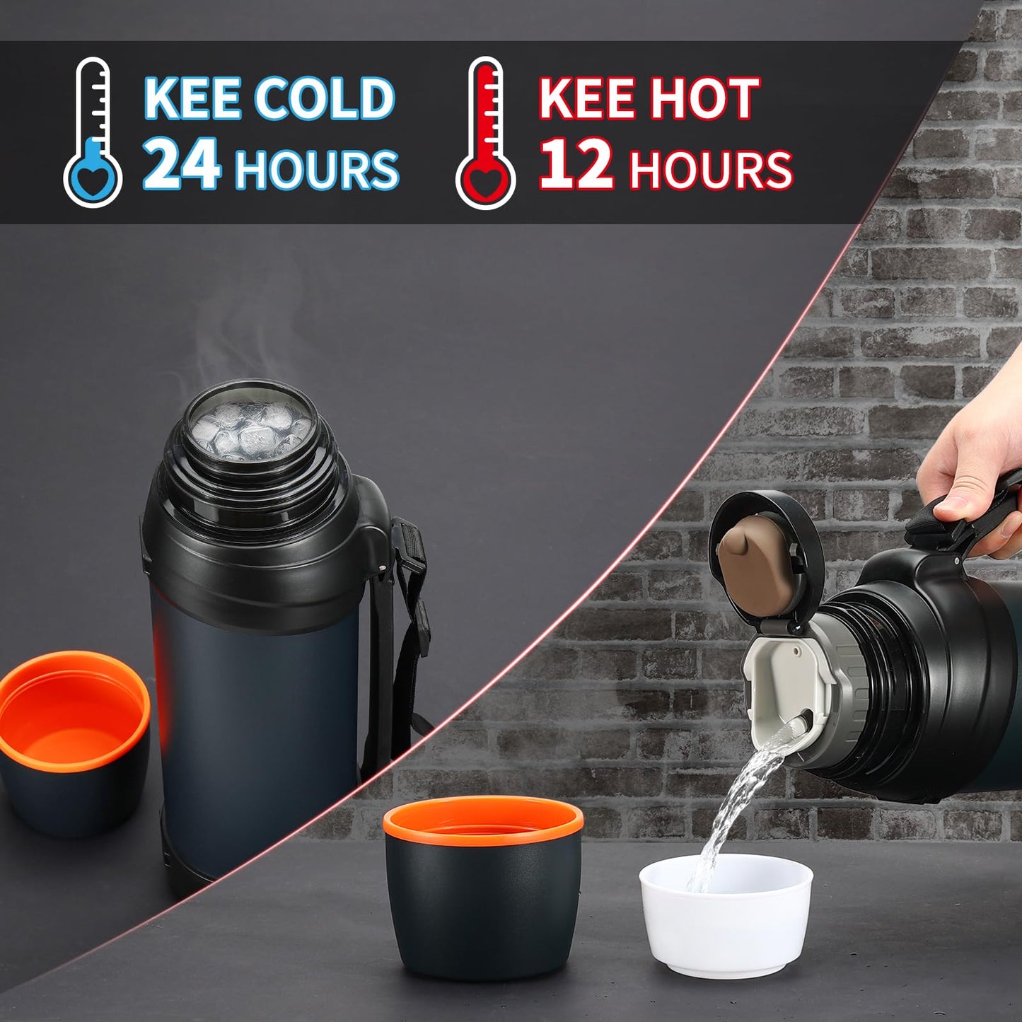 Olerd Large Flask - 2.5l Stainless Steel Insulated Bottle for Travel with BPA Free Cup - Oversized Vacuum Bottle