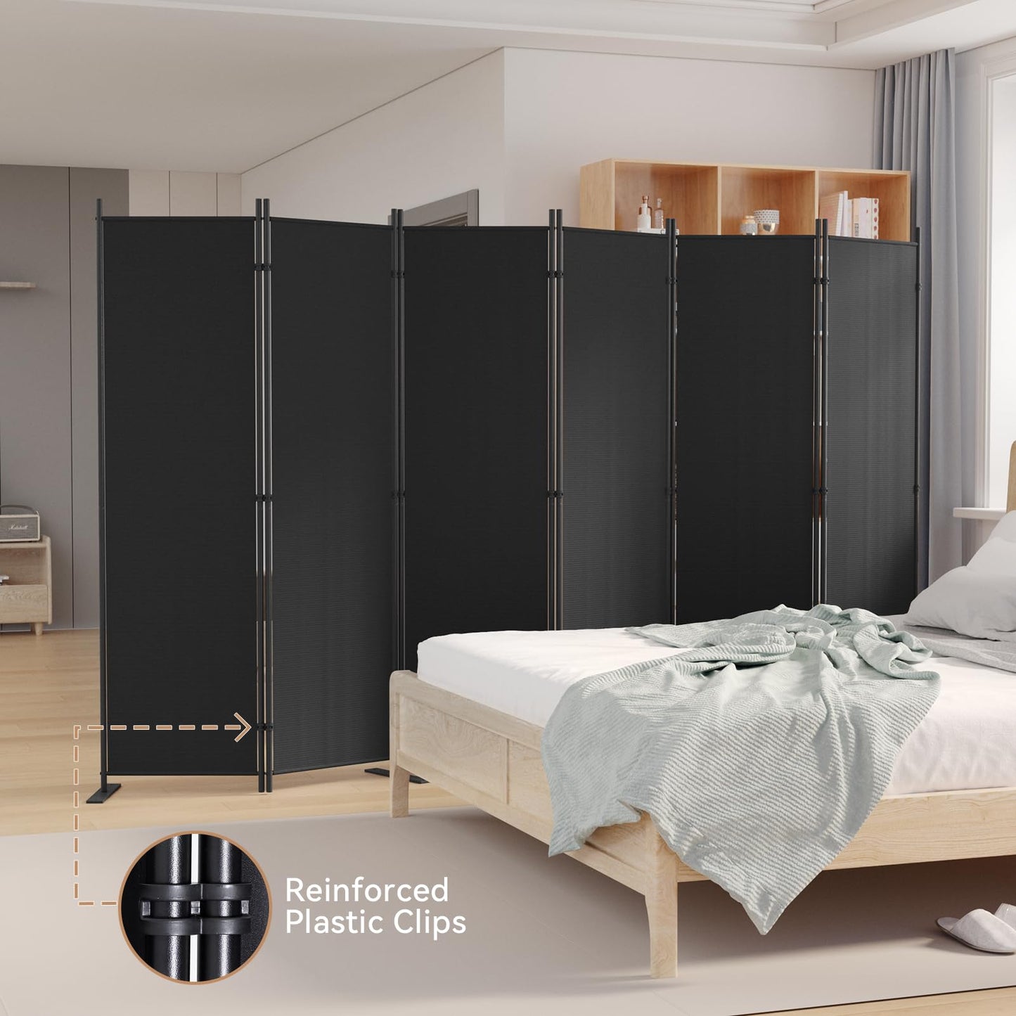 C-Hopetree 6 Panels Room Divider, 180cm Tall Indoor Folding Privacy Screen, Portable Partition Separator, Freestanding Separation Temporary Wall for