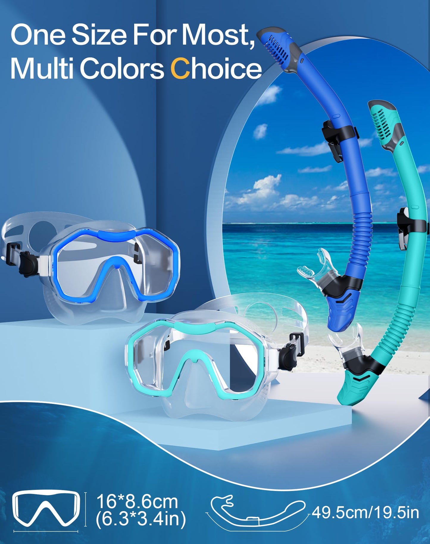 Lealinga Snorkel Set Adults 2Pack, Snorkel Mask Anti-Fog Panoramic View Diving Mask Dry Top Snorkel Kit with Travel Bag Diving Set for Snorkeling