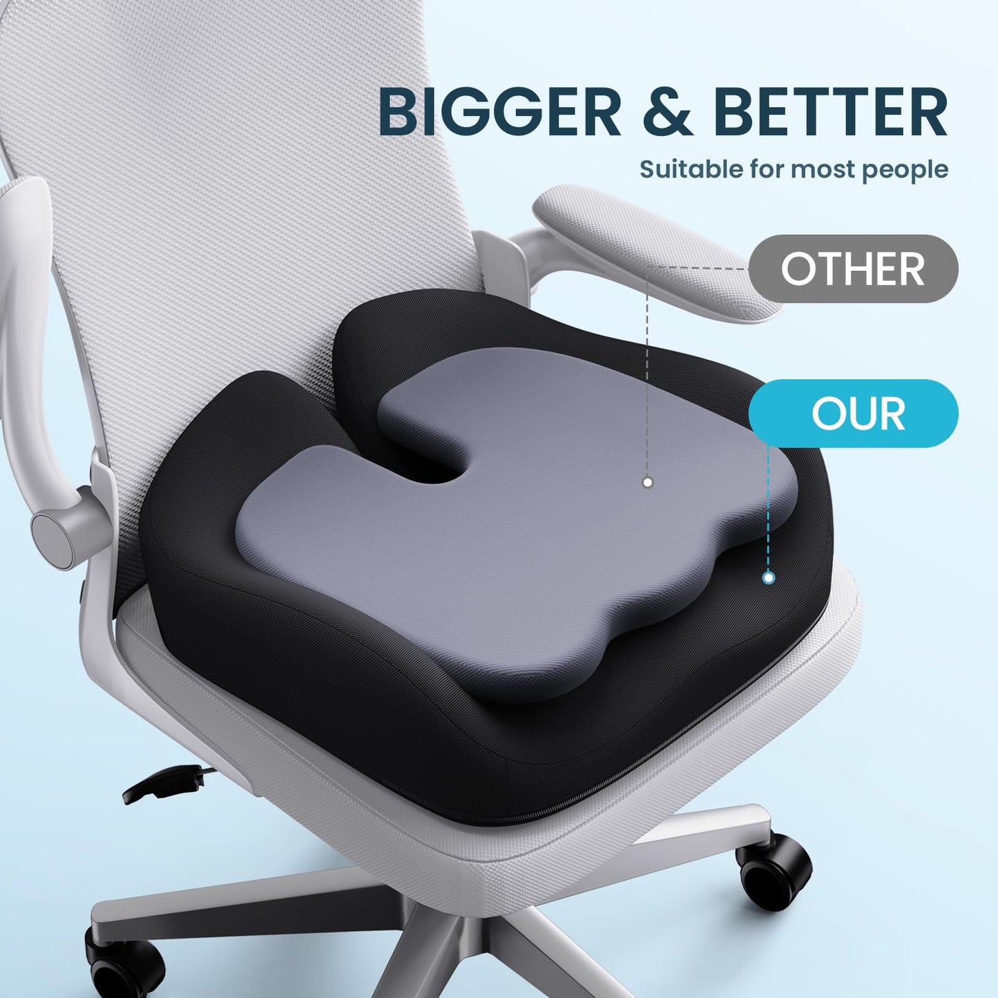 Benazcap Memory Foam Seat Cushion, Ergonomic Chair Cushion for Comfortable Sitting and Back Support, Perfect for Home and Office Chairs