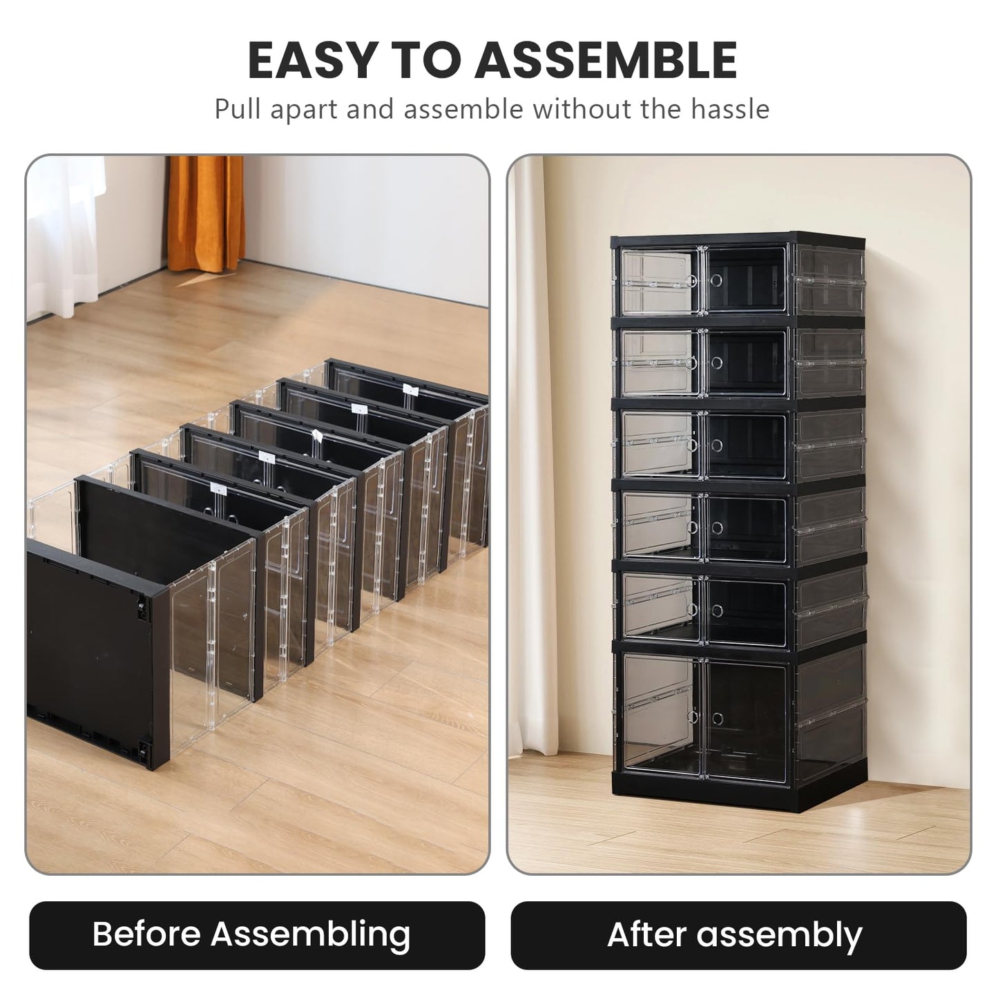 ELPHECO 6 Tier Foldable Shoe Rack Folding Shoe Storage Boxes for Entryway, 12 Pairs Portable Shoes Organizer