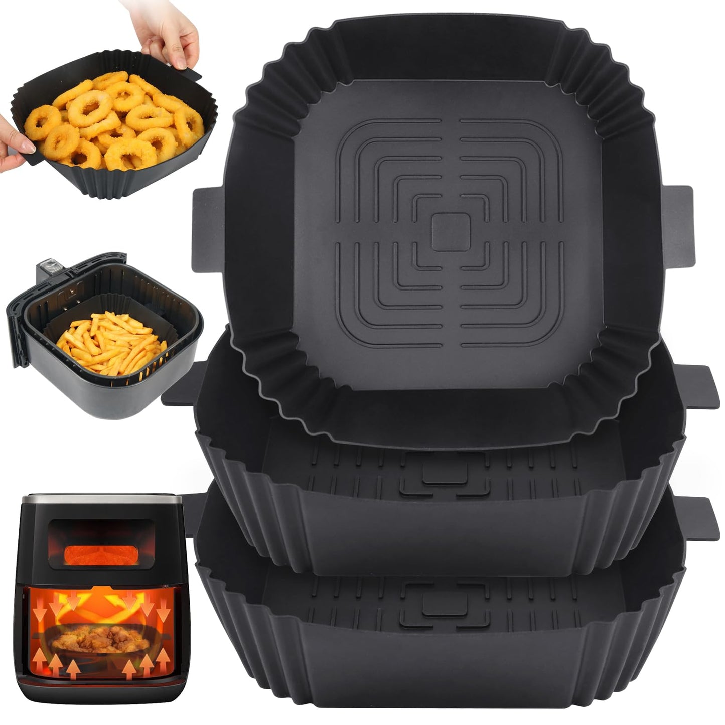 BYKITCHEN 3 Pack Air fryer Liners Silicone, Square Air Fryer Liners for Ninja MAX PRO 6.2L/Ninja Pro 4.7L, Air Fryer Accessories for COSORI