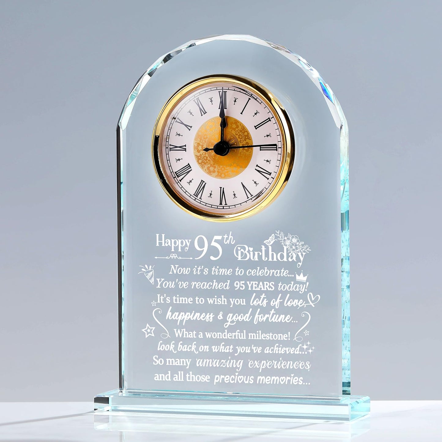 Happy 95th Birthday Quartz Clock Gifts for Women Men, Glass Keepsake 95th Birthday Gifts for Parents Friends, Birthday Presents for Grandma Turning 95