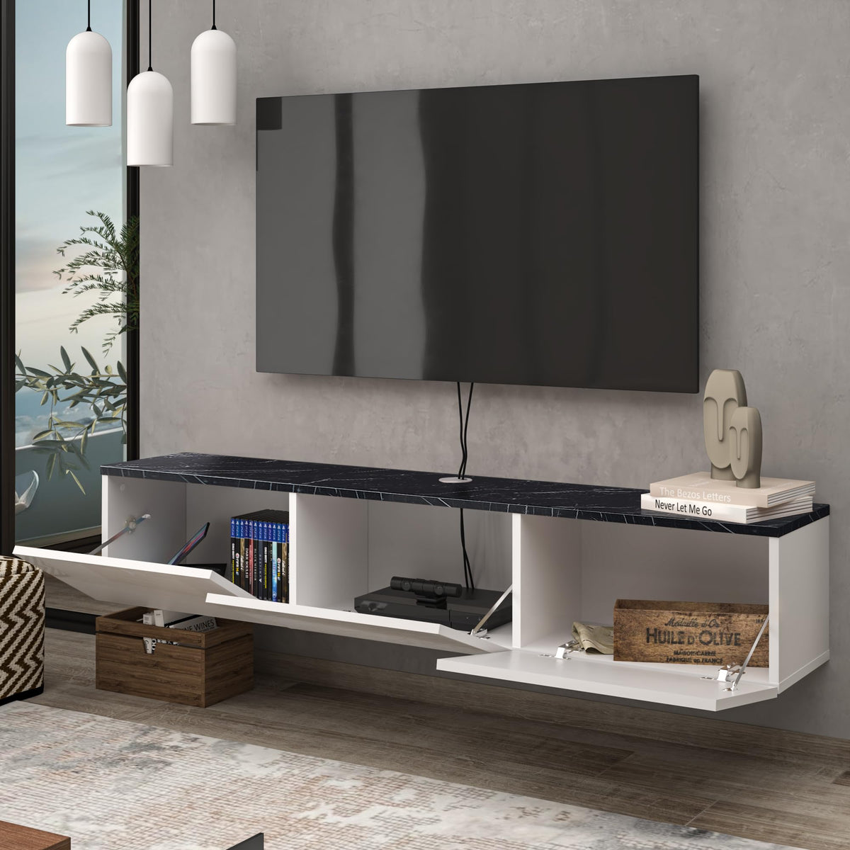 Atelier Mobili Floating TV Stand for 75/65 Inch TV, Wall Mounted Entertainment Center, TV Console