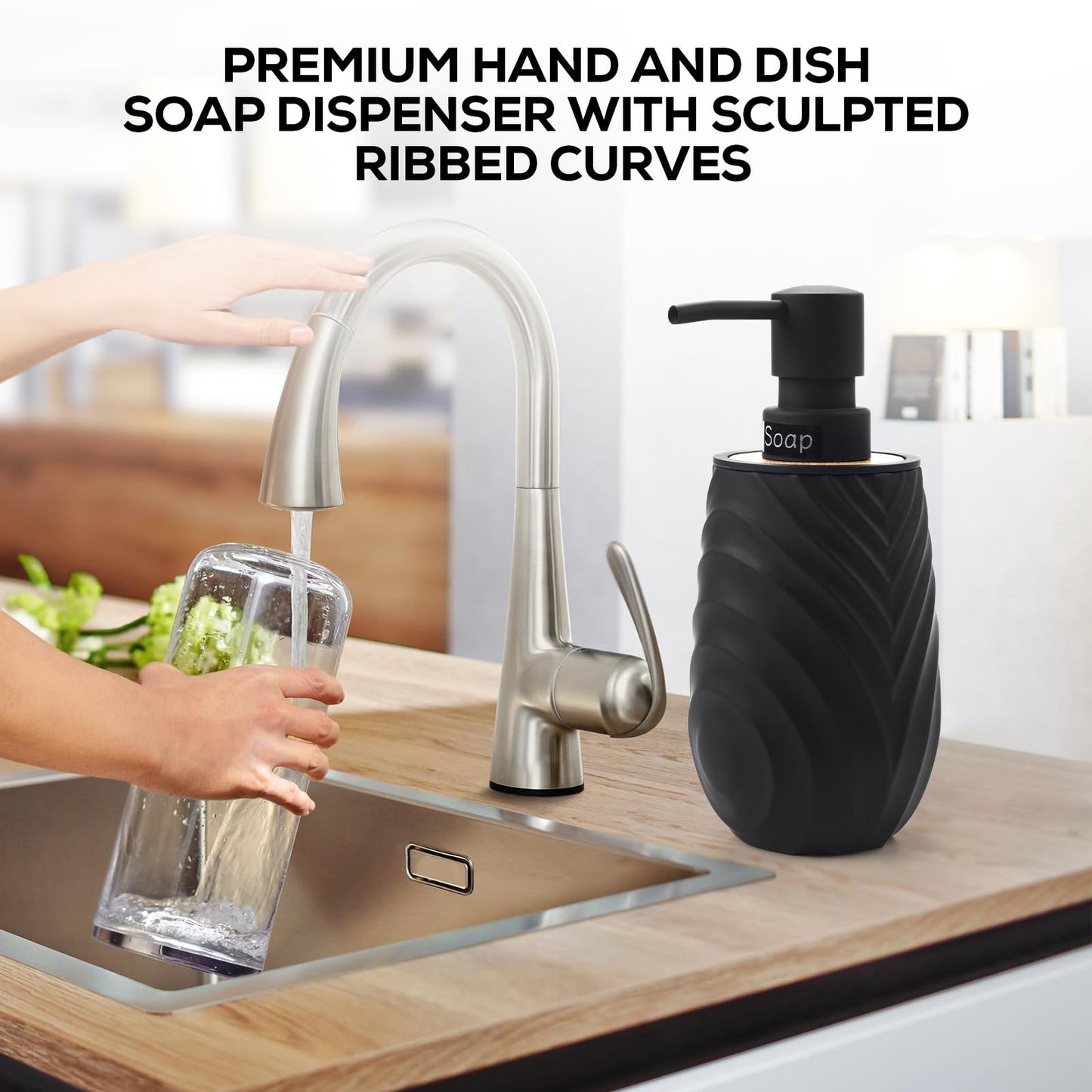 Hand Soap Dispenser Bathroom Bamboo with Texture, Soap Dispenser Kitchen