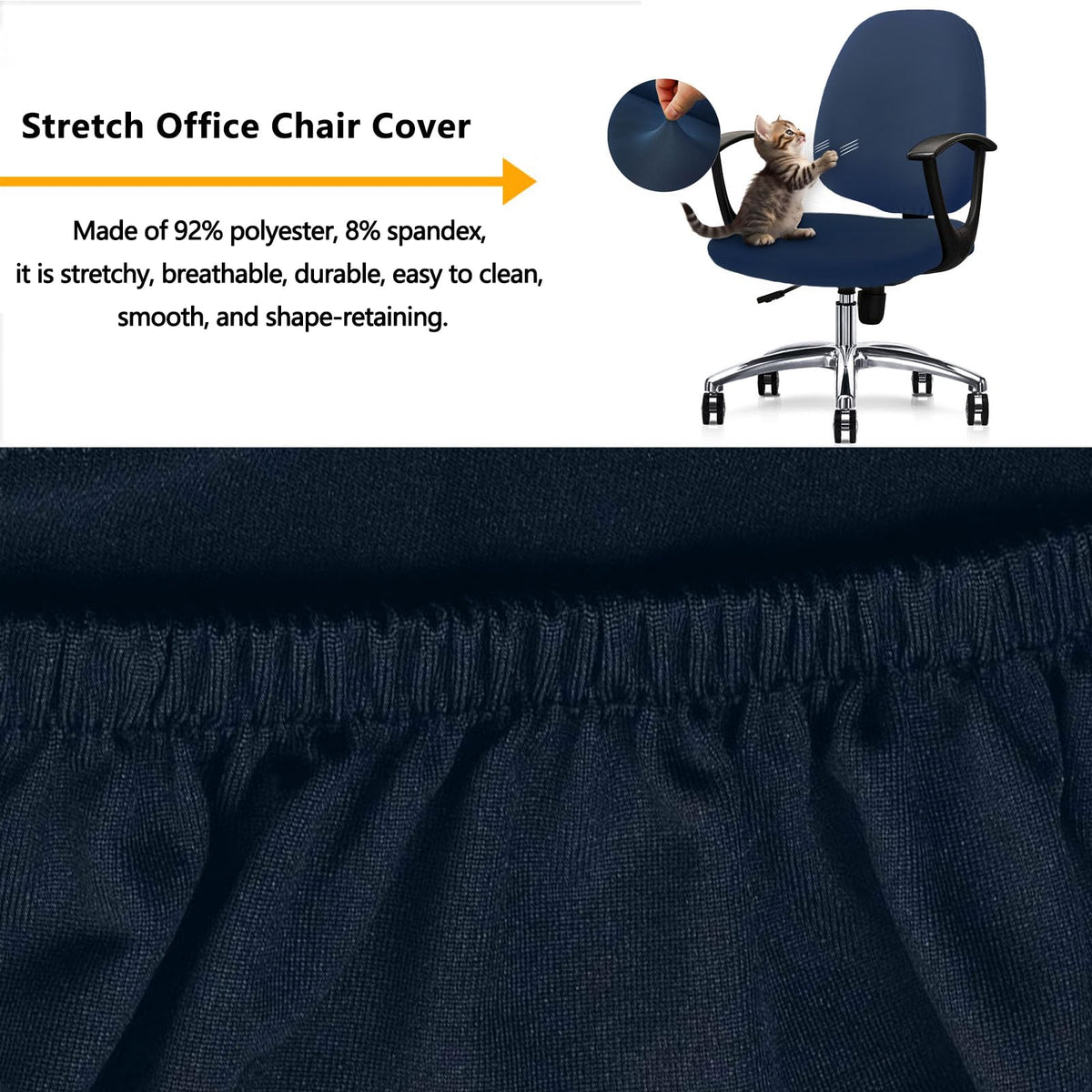 FYTXSZ Chair Covers Spandex Office Computer Chair Cover Stretch Removable Washable Rotate Swivel Chair Protective Covers Navy Blue