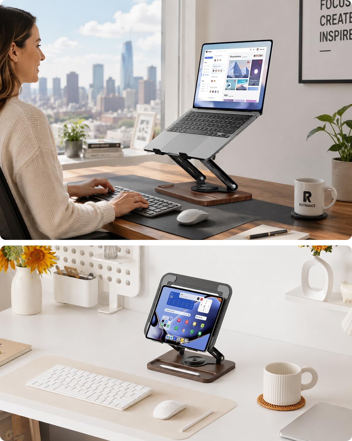 Viozon Laptop Stand for Desk, Height & Angle Adjustable, for 11~15.6" Laptop, Foldable, 360 Degree Rotate Base, Ventilation Cut-outs