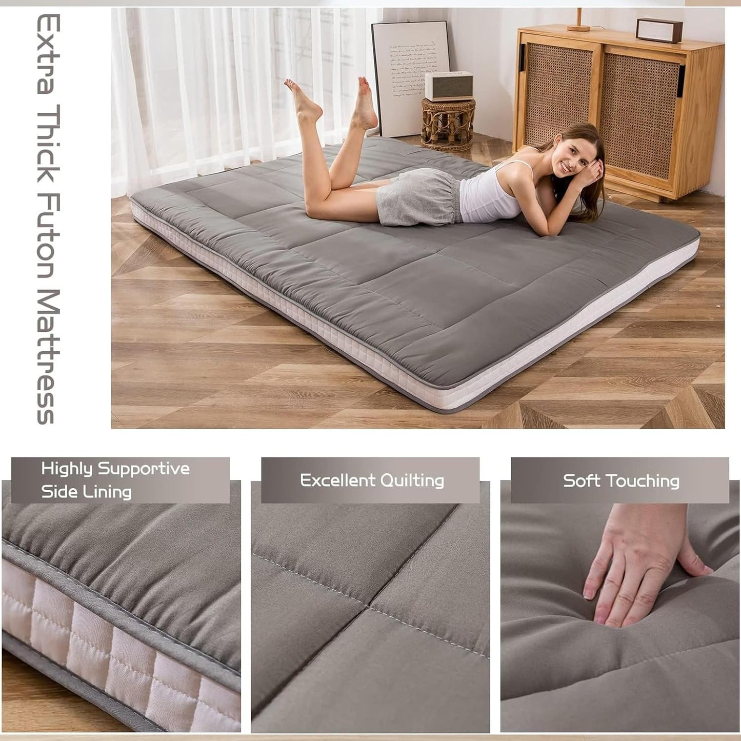 MAXYOYO Futon Mattress, Padded Japanese Floor Mattress Quilted Bed Mattress Topper