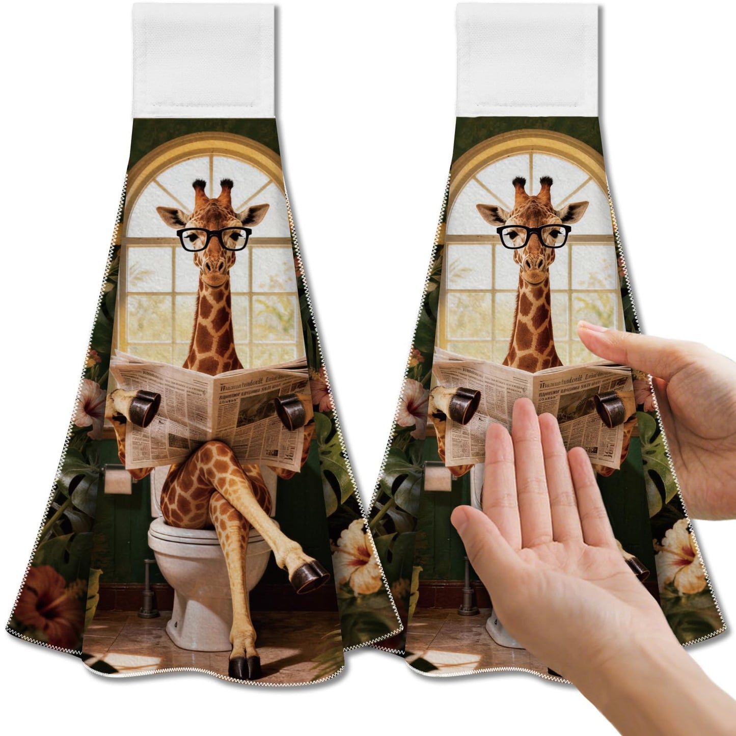 CUTHOLLOW 2 Pcs Funny Toilet Giraffe Hanging Kitchen Towels with Loop