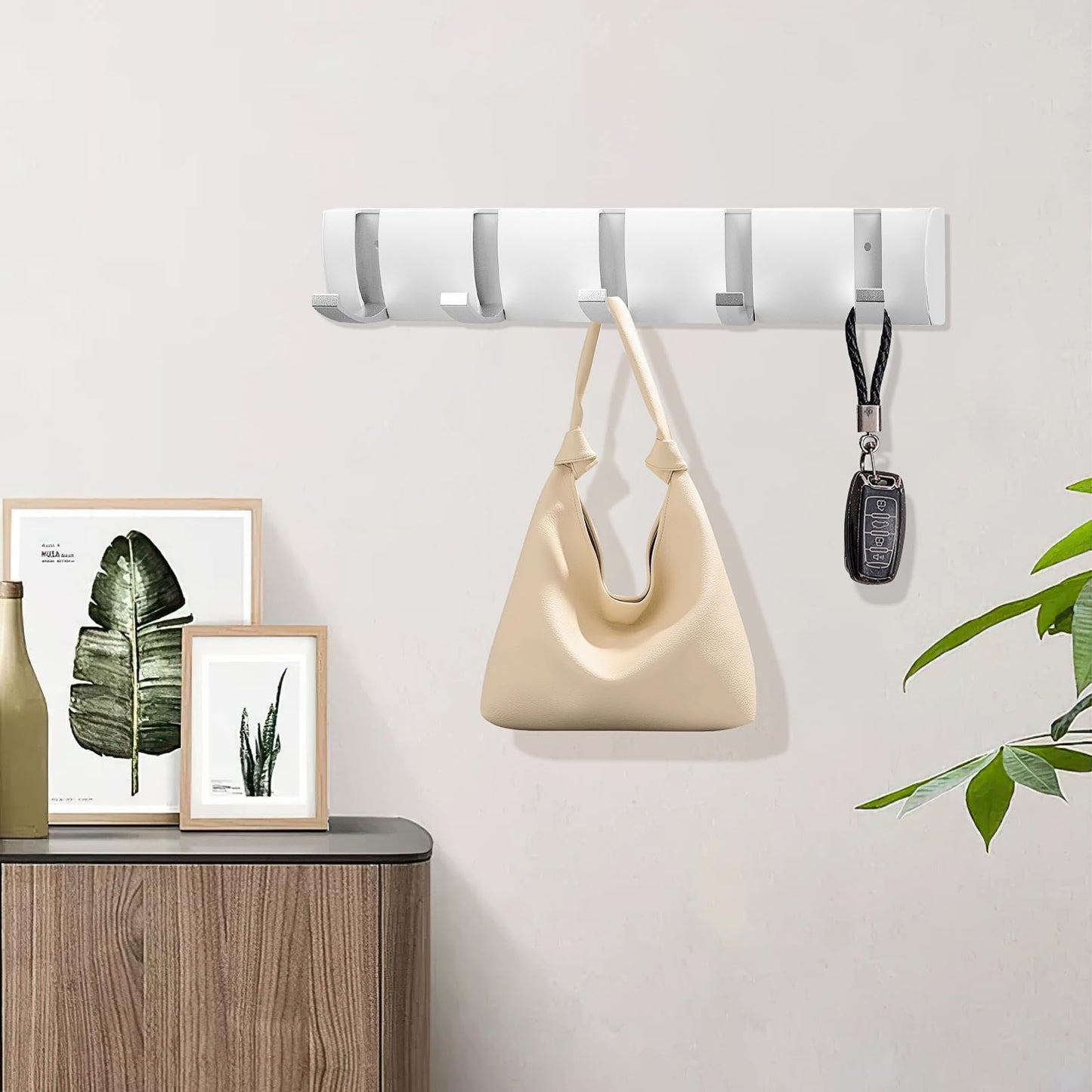 2 Pack Wall Mounted Floating Coat Rack, Wall Rack with 5 Retractable Hooks