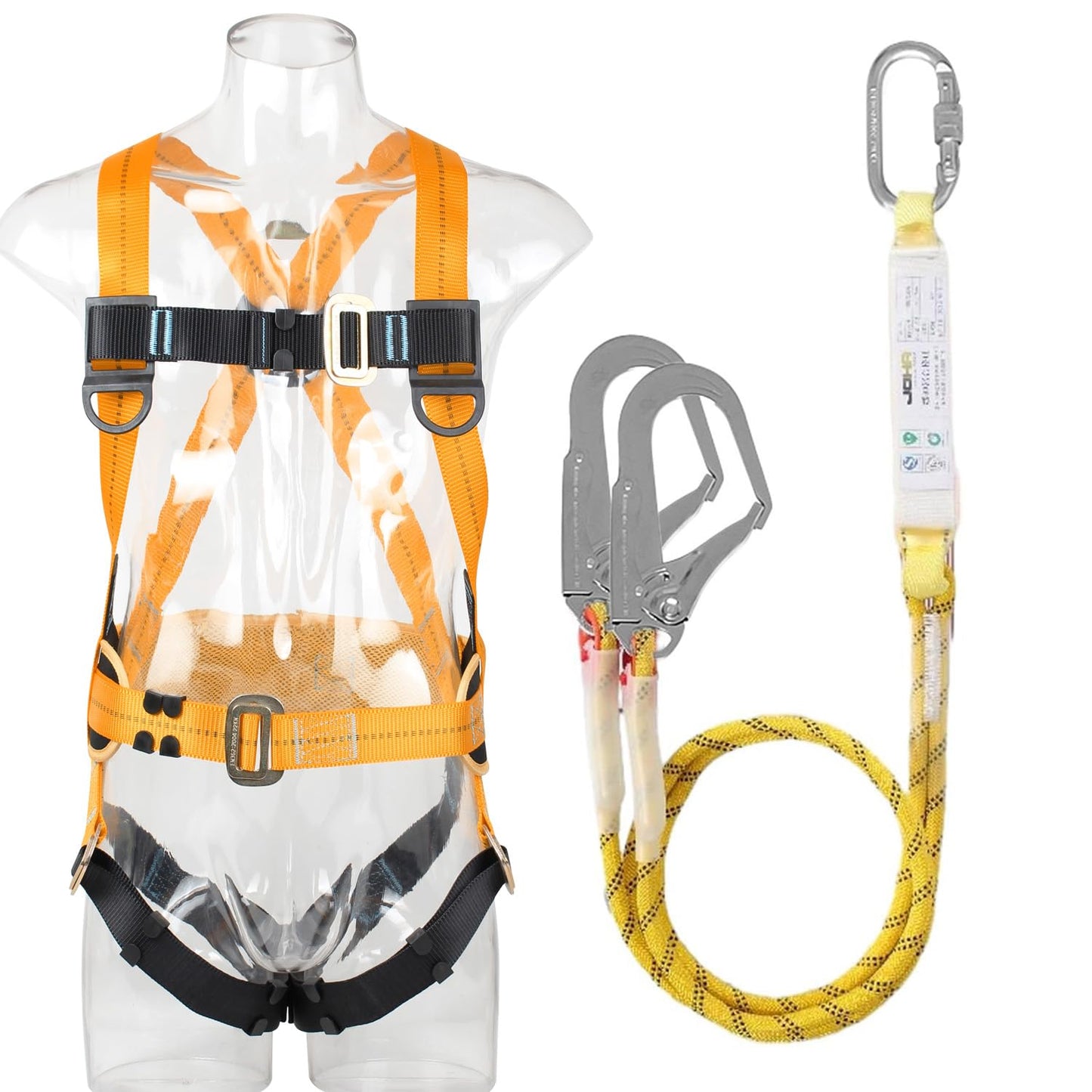 CHAMSUREUK Height Safety Fall Arrest Kit, 5 Point Safety Harness, Universal Size, Rated to 100kg/220lb with 2 Big Buckles and 2 2m Lanyards Approved