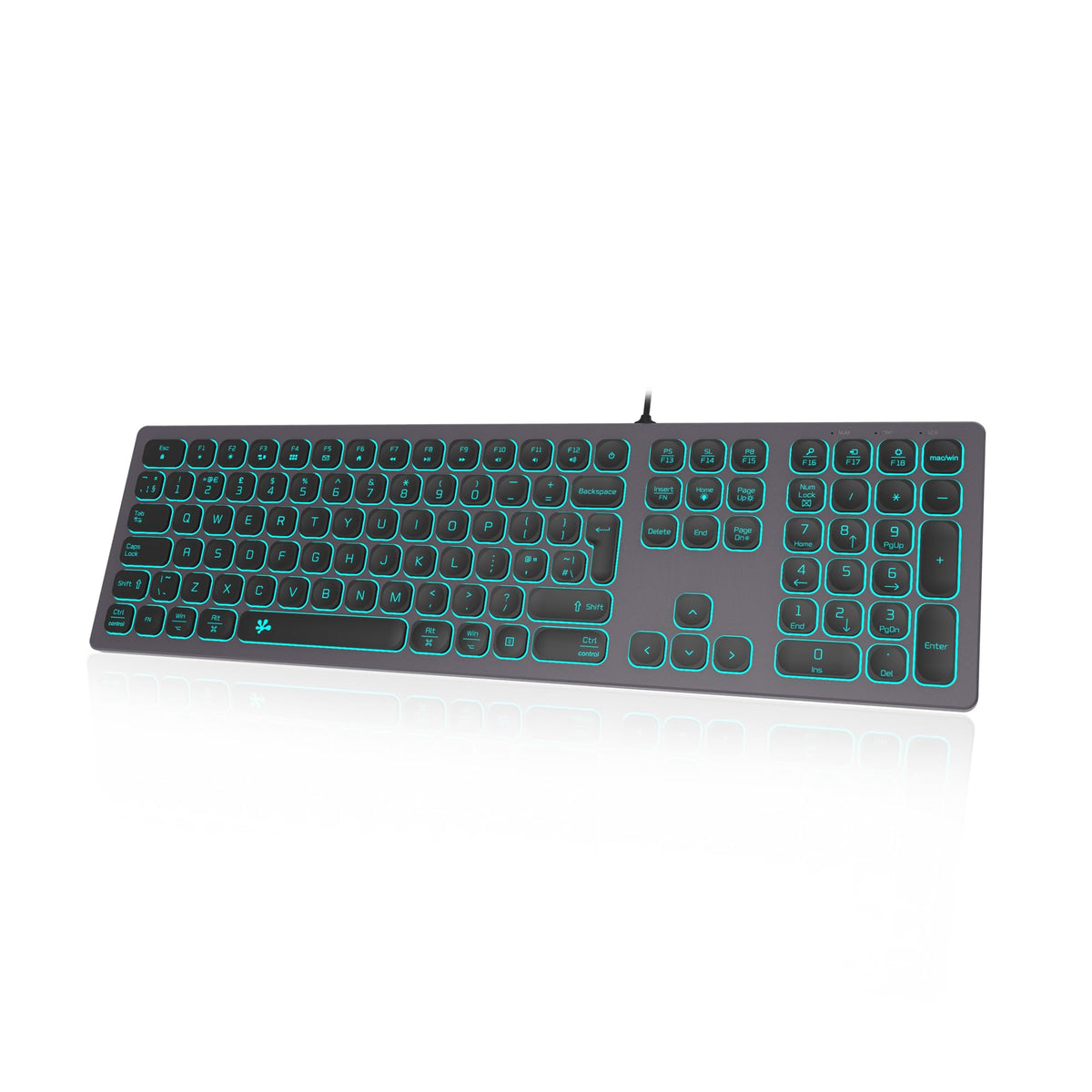 B.FRIENDIT Aluminum Slim Backlit Keyboard Wired - UK Layout Compatible with Apple iMac, Macbook, Mac and PC, USB Keyboard Numeric Keypad RGB Backlit