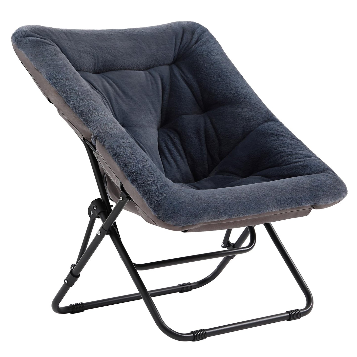 SESHINELL Comfy Saucer Chair, Oversized Foldable Faux Fur Accent Lounge Reading Lazy Chair with Metal Frame for Bedroom, Living Room, Dorm Rooms, Navy