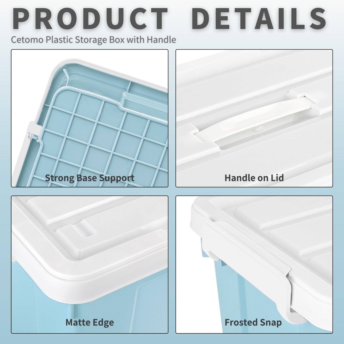 Cetomo 35L*3 Storage Boxes, Carry Plastic Storage Box with Lids, Organizing Container with Handle and Secure Latching Buckles, Stackable, Nestable