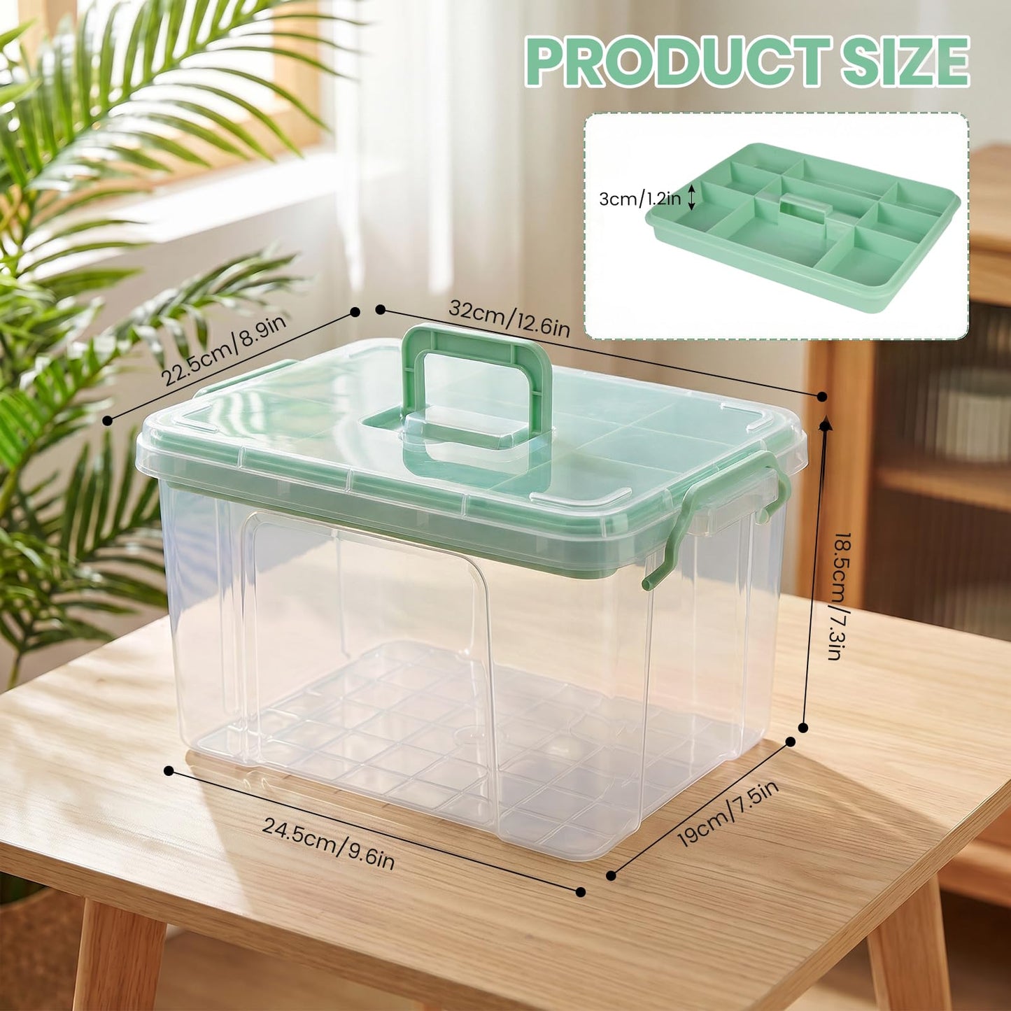 Stidyzo Medicine Storage Box, 2-Layer Medicine Organiser with Lid, Green