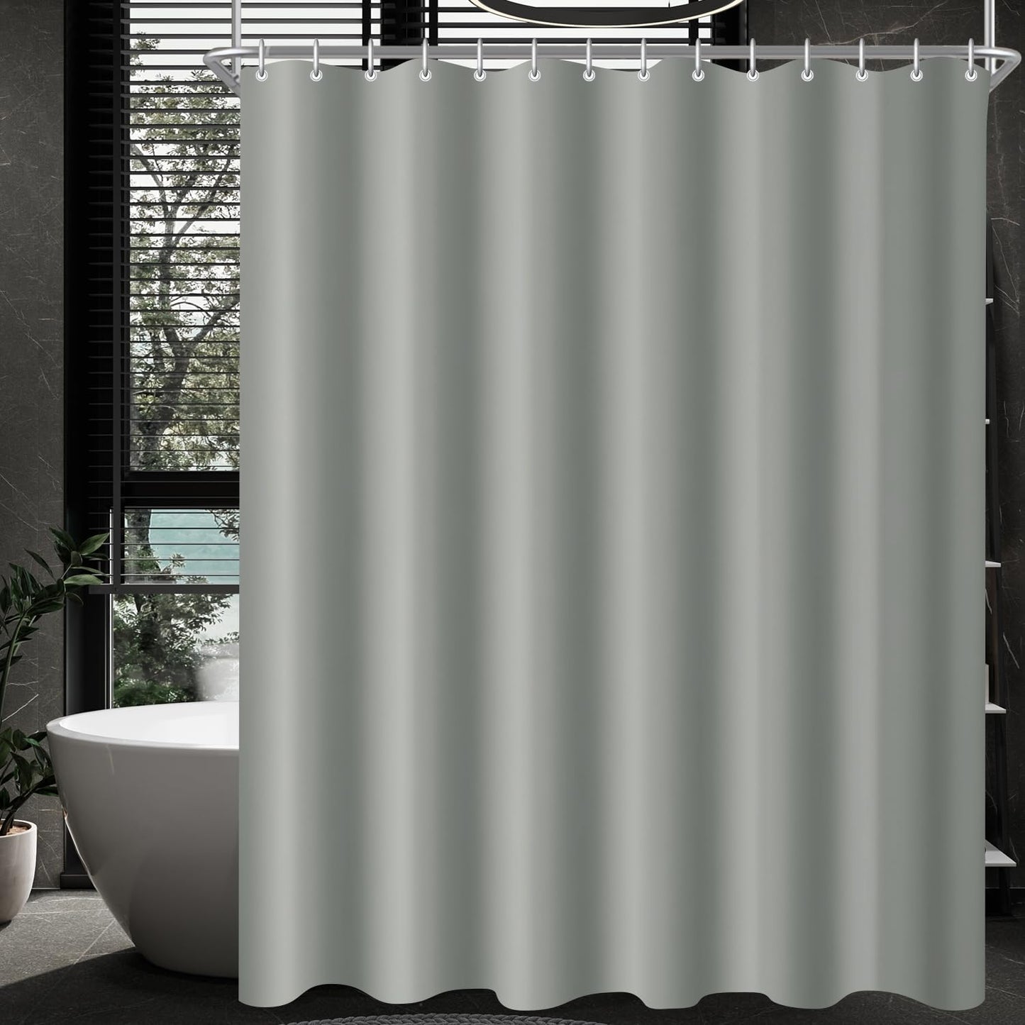 Lerores Shower Curtain, 180 x 160 cm, Grey, Weighted Hem, Anti-Mould Textile, Water-Repellent, Washable Polyester Fabric Bath Curtains for Bathroom,