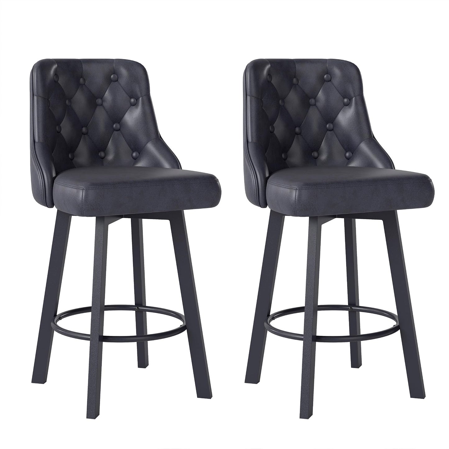 Youhauchair Bar Stools Set of 2, Waterproof PU Leather, Black