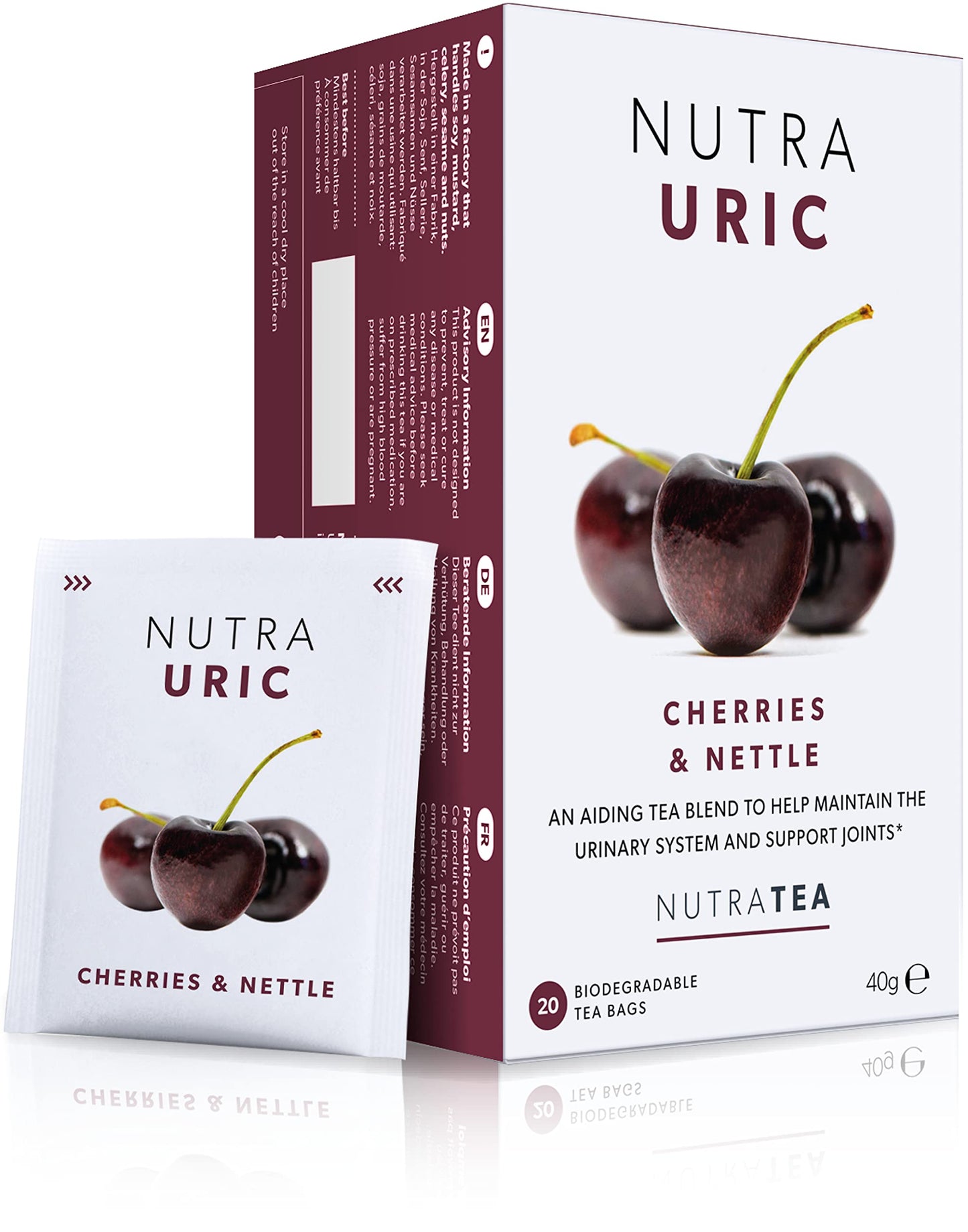 Nutra Tea NUTRAURIC - Uric Acid Tea | Kidney Support Tea & Uric Acid Cleanse - Containing Natural Cherry, Nettle & Turmeric - 60 Individually Wrapped