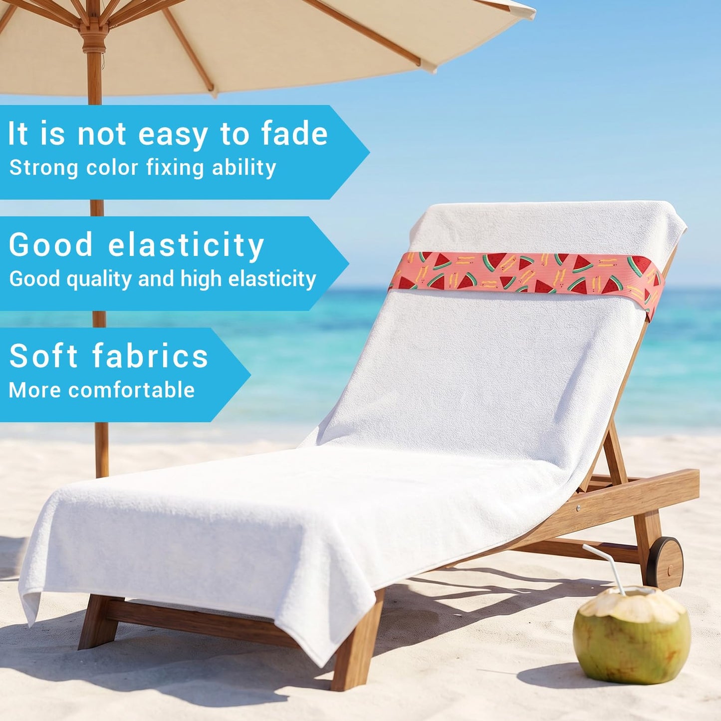 Benaewa 8 Pcs Towel Bands for Sun Loungers, Elastic Non-slip Beach Towel Bands for Sun Loungers, Pool (40cm×5cm,colorful)
