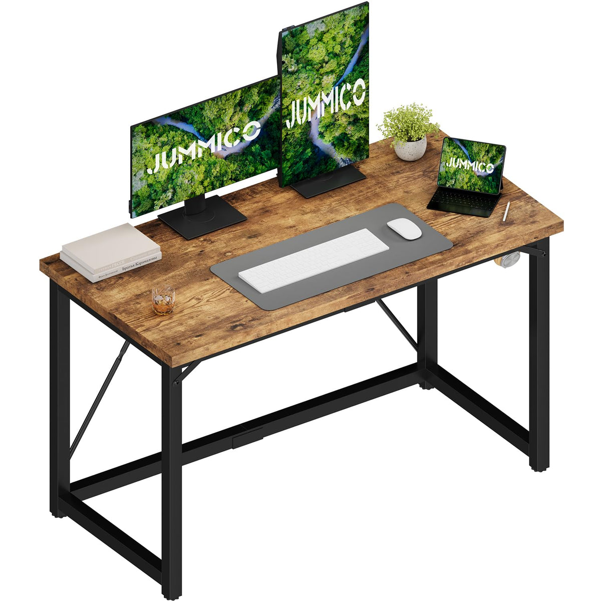 JUMMICO Computer Desk Table Workstation 120 x 50 x 75 cm for Office Living Room Bedroom Simple Assembly Industrial Design Black Desk Metal