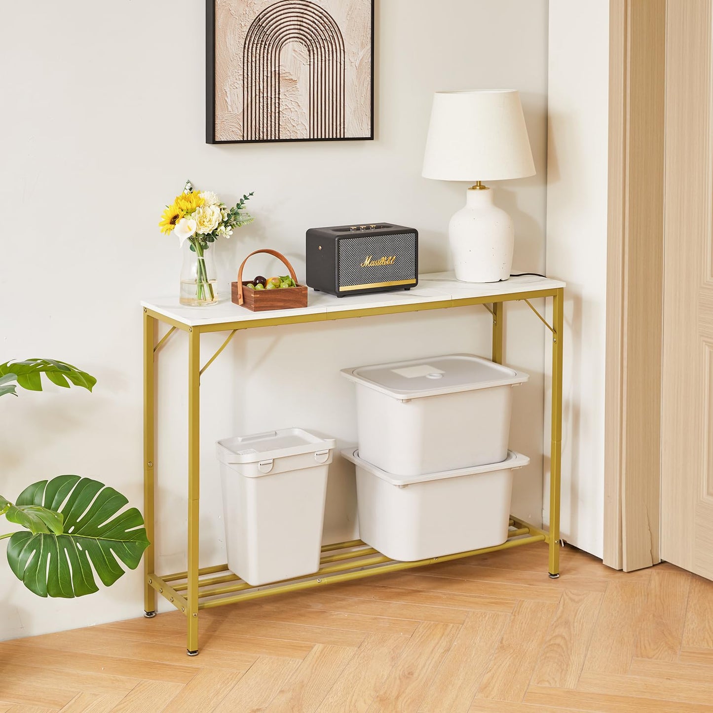 YMYNY Console Table, Slim Console Table for Hallway, Metal Frame, Compact Display Table, Sofa Table for Small Spaces, Entryway, Living Room, Sturdy,