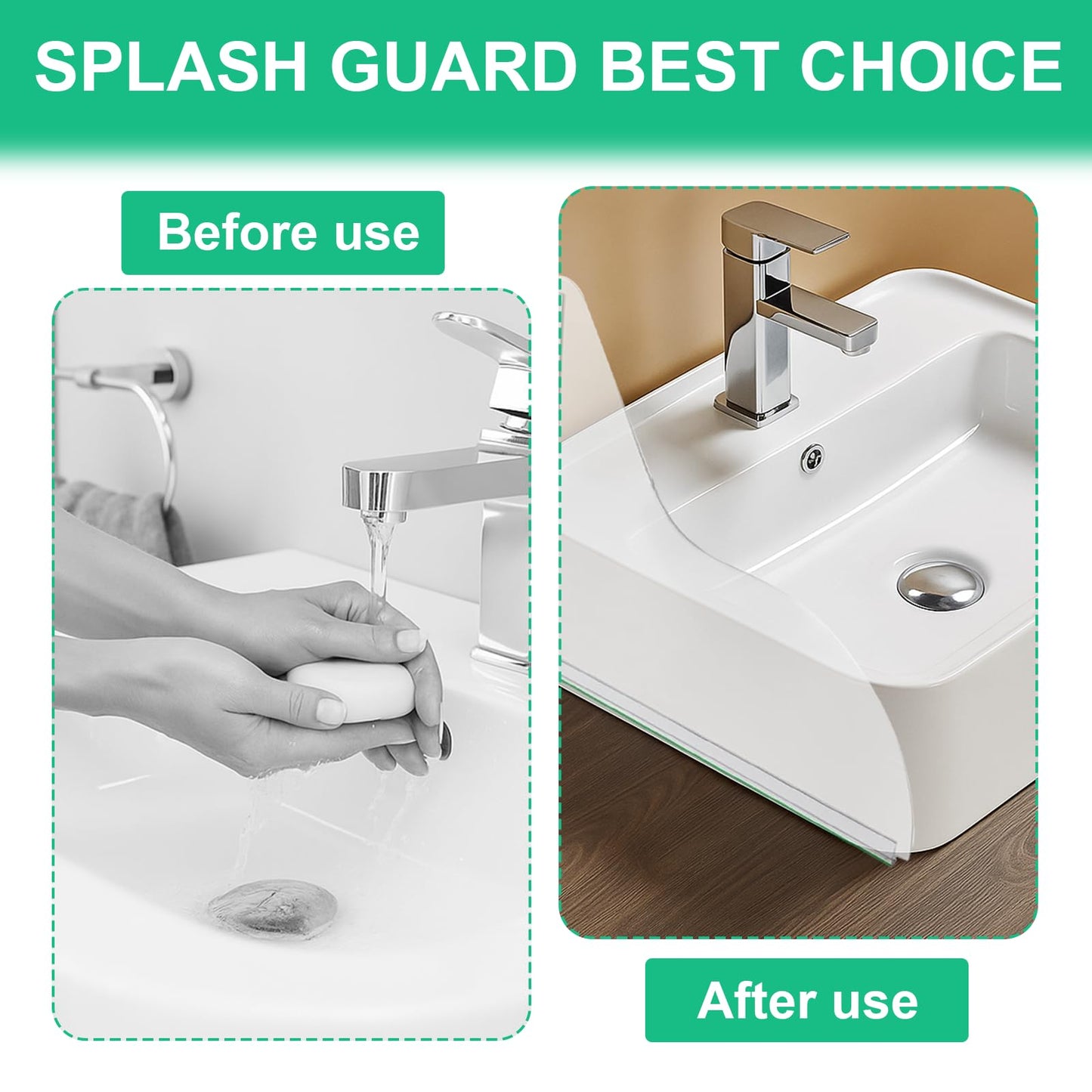 Dongnesi 2PCS Bath Shower Splash Guard, Kitchen Sink Water Splash Guard, Self Adhesive Corner Water Guards for Bathroom Restroom Bathtub Kitchen