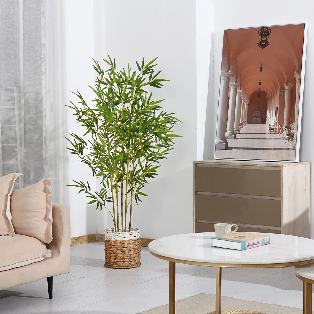 Kazeila 2 Pack Artificial Bamboo Plants Trees Outdoor 140cm Fake Plant Decorative Artificial Plants Indoor Outdoor Home Office Garden