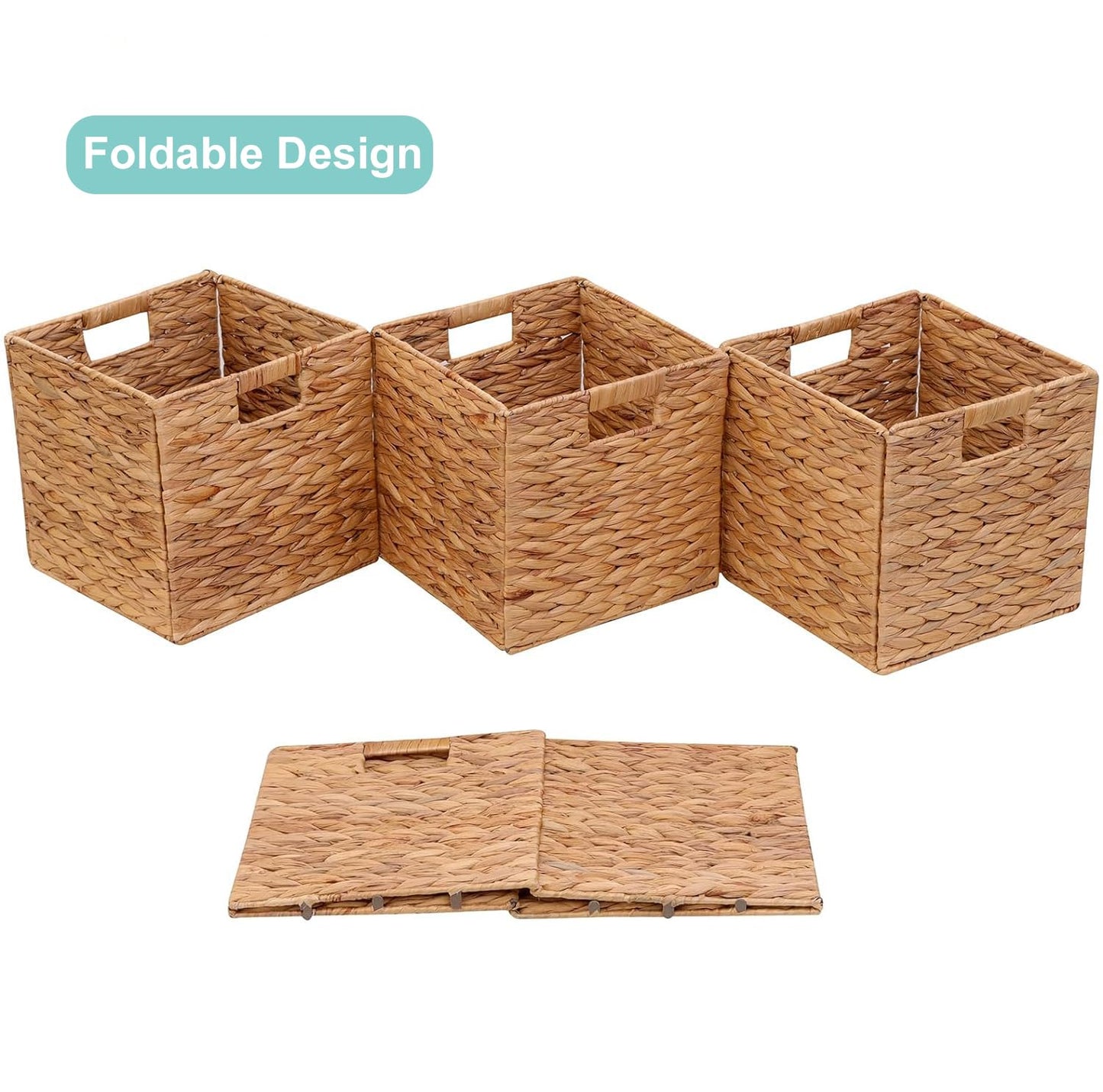 6 Pcs Water Hyacinth Storage Baskets, Square Woven Baskets under Shelf Cabinet(30 x 30cm)