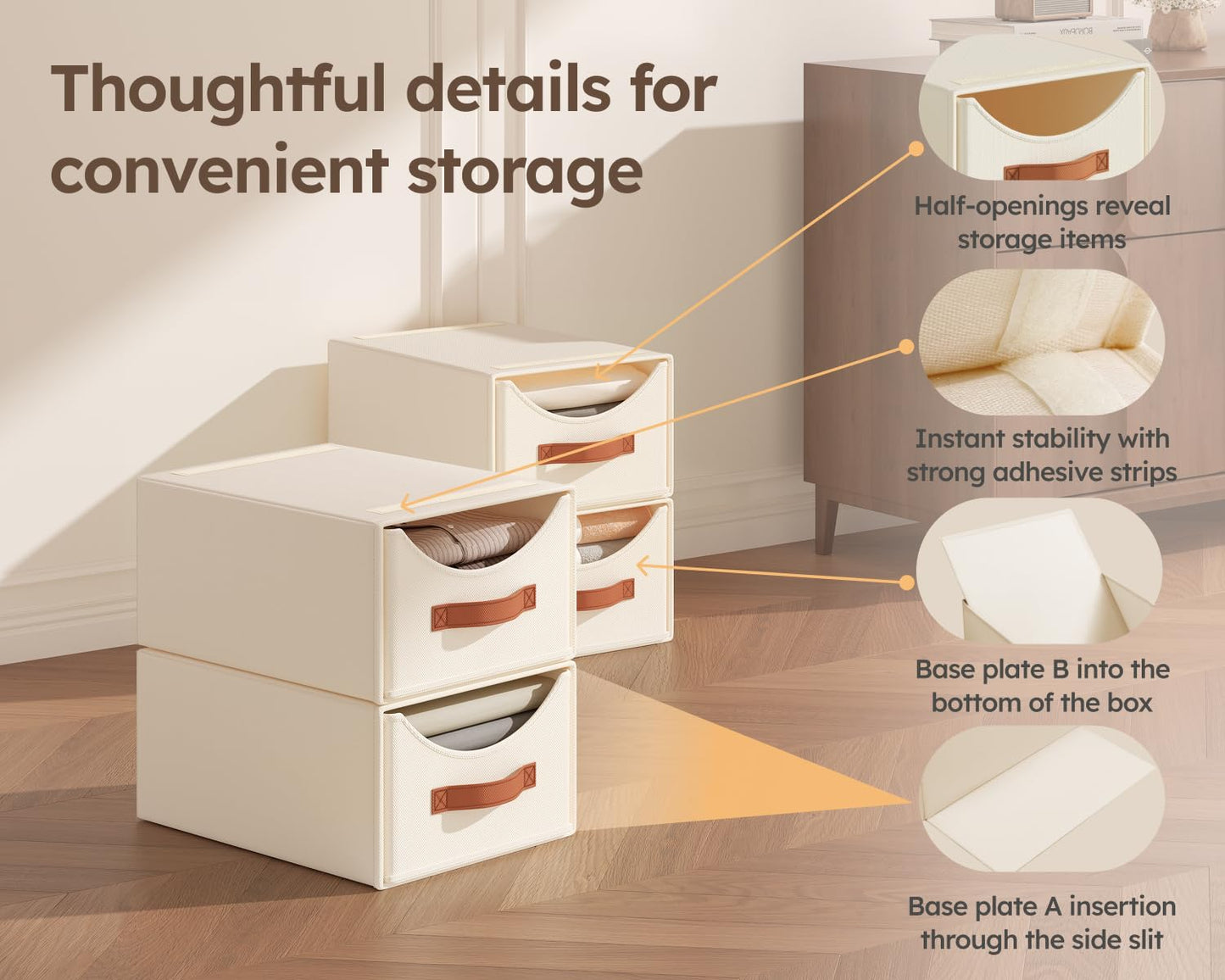 Homsorout Wardrobe Storage Organiser - Foldable Stackable Storage Drawers Box, Fabric Storage Baskets for Clothes Organization, Shelves, Bedroom
