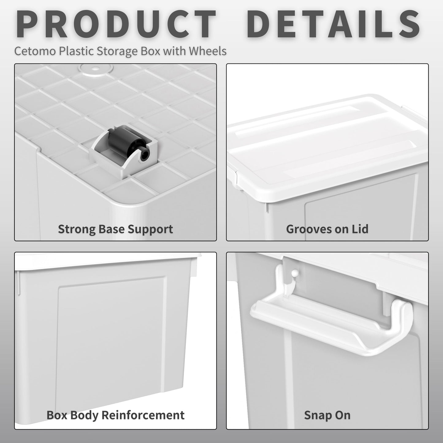 Cetomo 65L*4 Storage Boxes, Plastic Storage Box with Lids, Organizing Container with Secure Latching Buckles, Stackable, Nestable