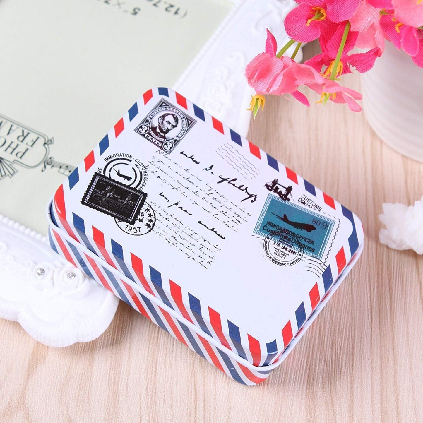 SquarezhenBo Creative Beautiful Mini Tin Metal Container Small Rectangle Storage Box Case Envelope Sneakers and Bins Storage and Organisation