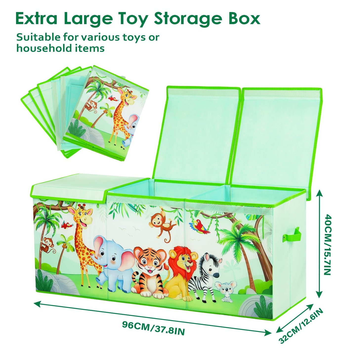 Decalsweet Jungle Animal Extra Large Kids Toy Storage Box with Lid,Foldable Oxford Toy Storage Organizer Box for Girls Boys-963240cm-Lightweight Toy