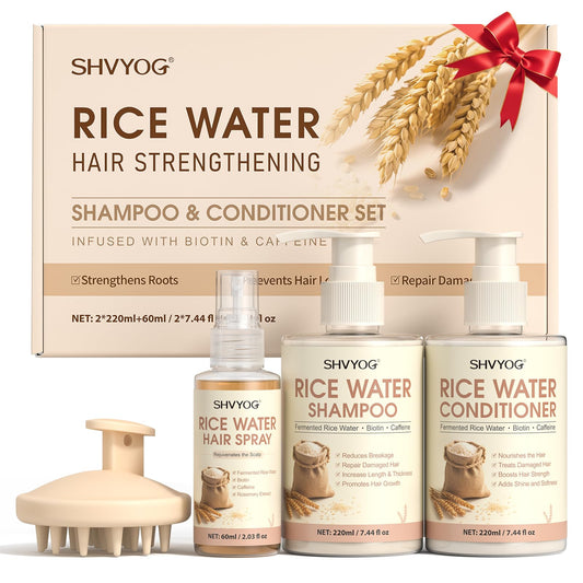Rice Water Shampoo and Conditioner Set, Enriched with Biotin & Caffeine, Hair Growth Rice Water Spray, Anti Thinning Shampoo Strengthening Hair,