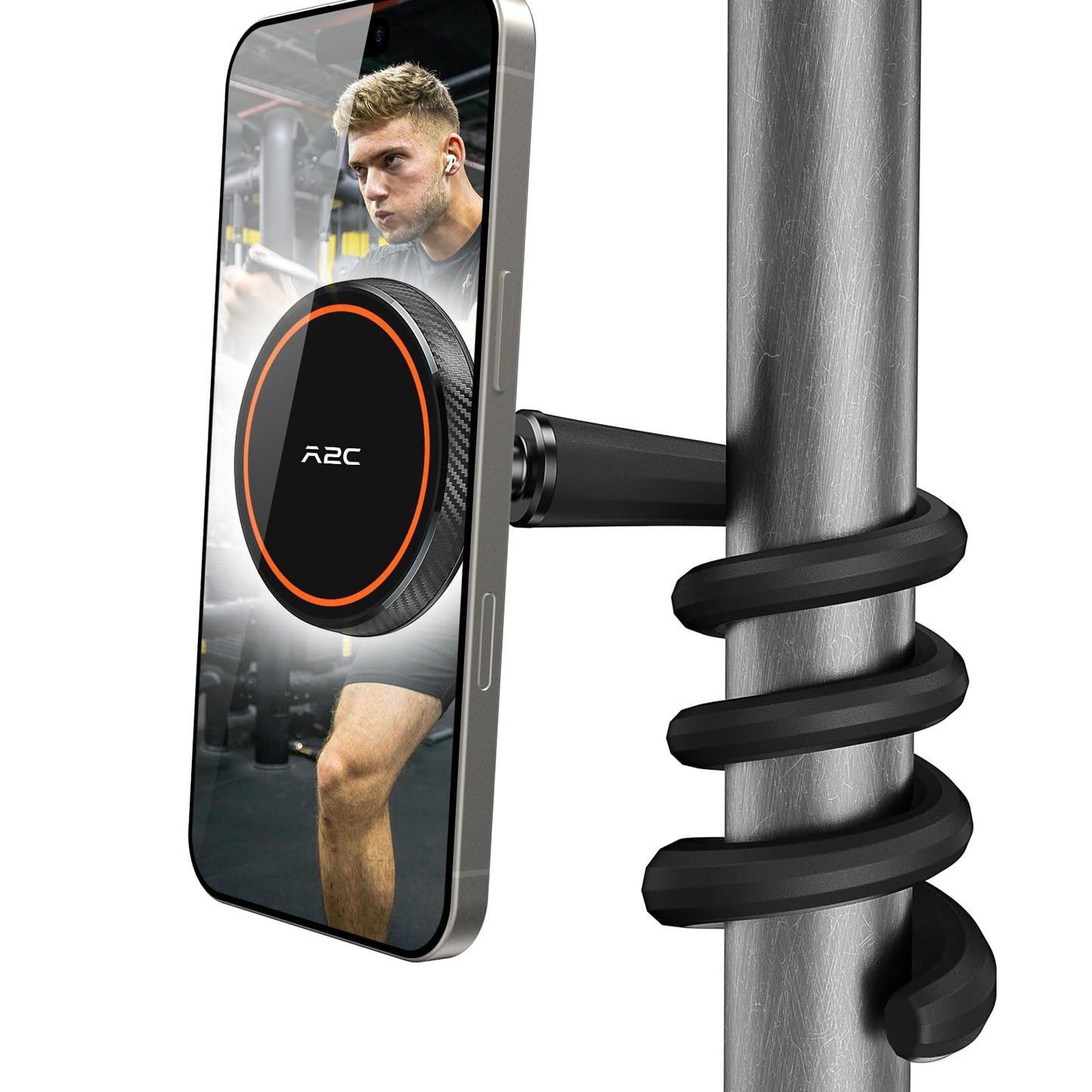 A2C Flexible Gooseneck Phone Holder for iPhone Mag safe, Long Arm Gym Magnetic Phone Holder for Treadmill Peloton, Portable Fitness Home Gym Accessory