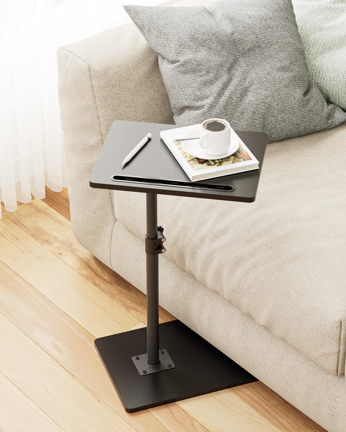 Apetaccat Side Table, C-Shaped Adjustable Sofa Table, 360°Swivel Coffee Tables,40x30x(45-83) cm,Small End Tables Bedside for Living Room