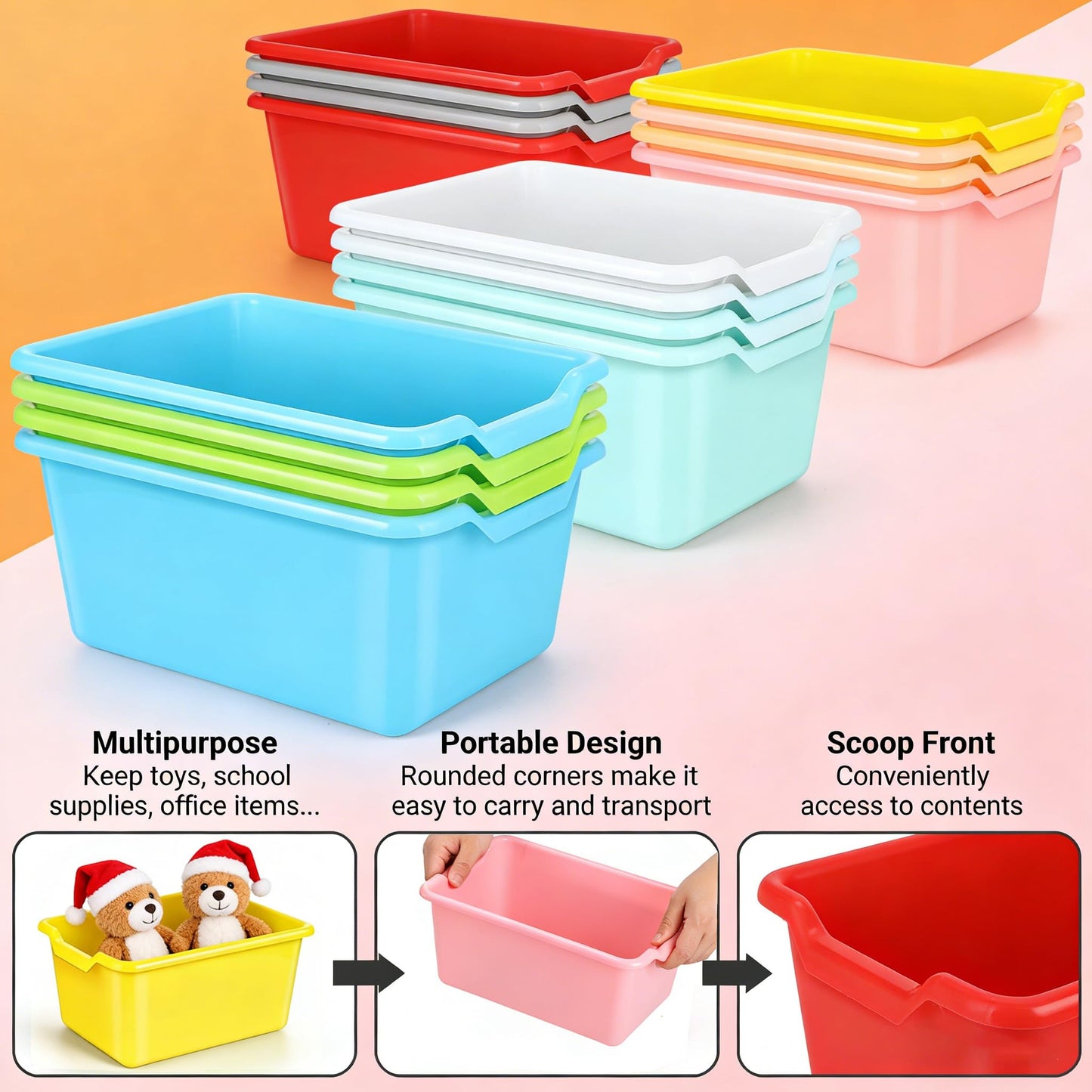 WUWEOT 16 Pack Plastic Storage Bins, Easy-to-Grip Design Multipurpose Stackable Plastic Storage Cubbies for Classroom, Nursery