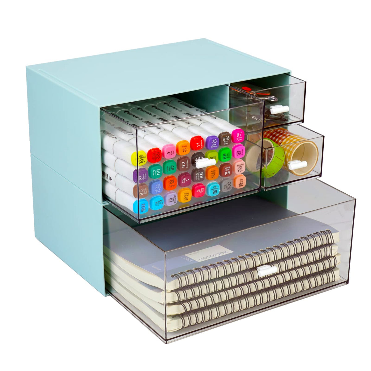 OSteed Desk Tidy Organiser with 4 Drawers, Desktop Storage Unit, Blue