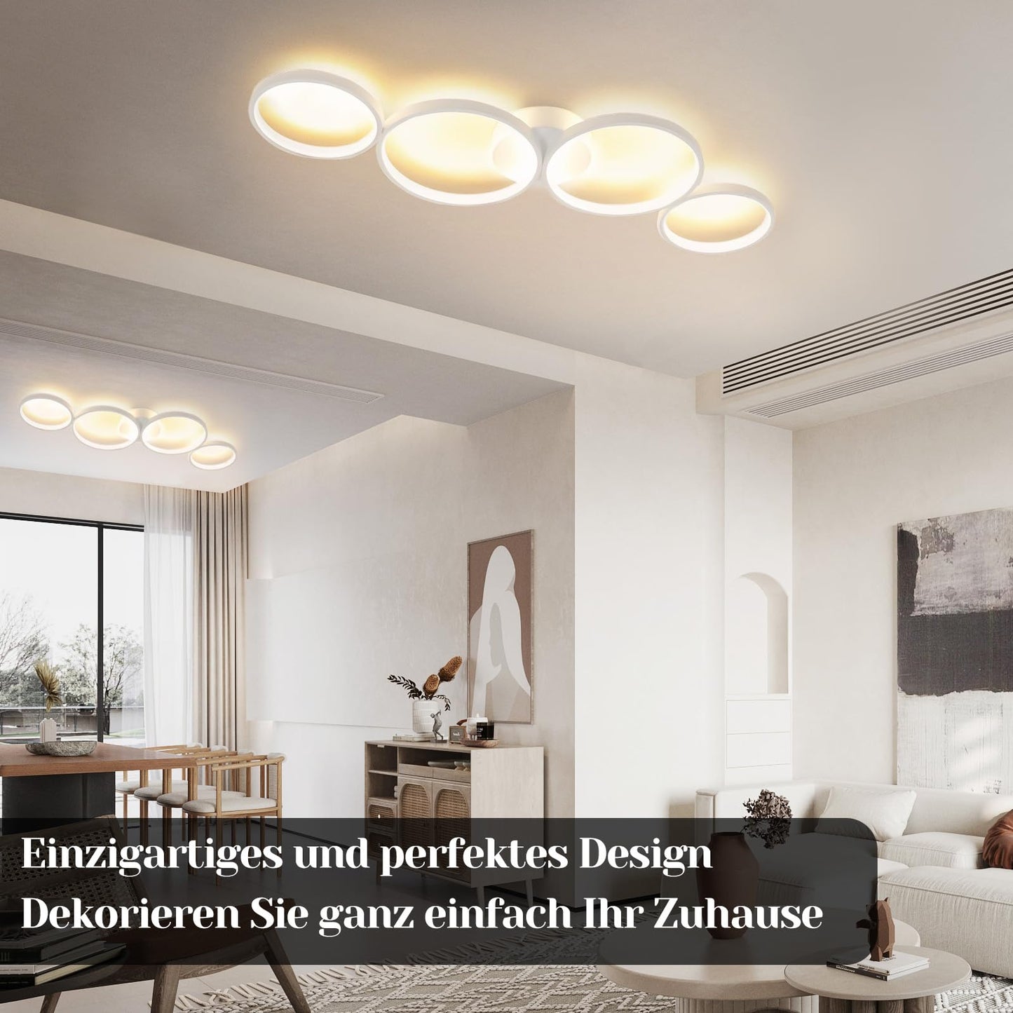 GBLY LED Ceiling Light Modern 4 Bulbs in Ring Look 3000 K Warm White Ceiling Lighting Round 37 W Indoor Living Room Lamp Made of Aluminium for Bedroom