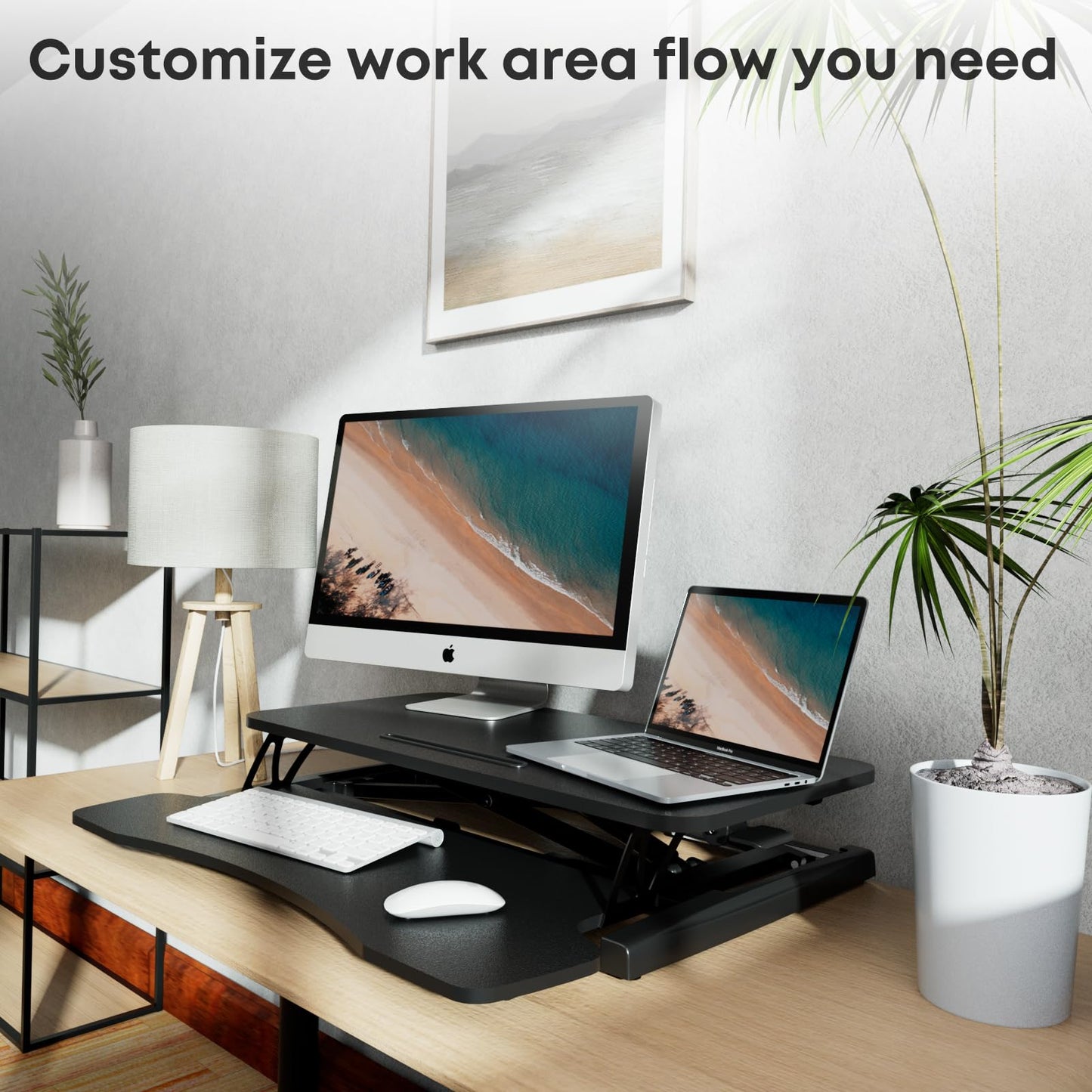 PUTORSEN 32 inch Standing Desk Converter, Height Adjustable Sit Stand Desk Converter for PC Computer Screens, Ergonomic Adjustable Desk Riser with 31