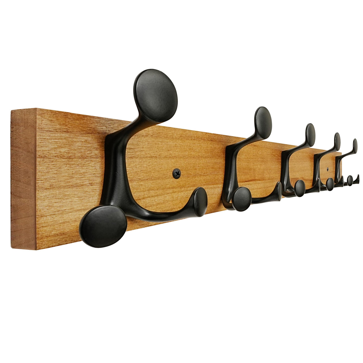 SKOLOO 61cm Light Brown Wood Coat Rack Wall Mount with 5 Triple Hooks - Ideal for Family Entrances, Classrooms, and Pet Supplies Storage