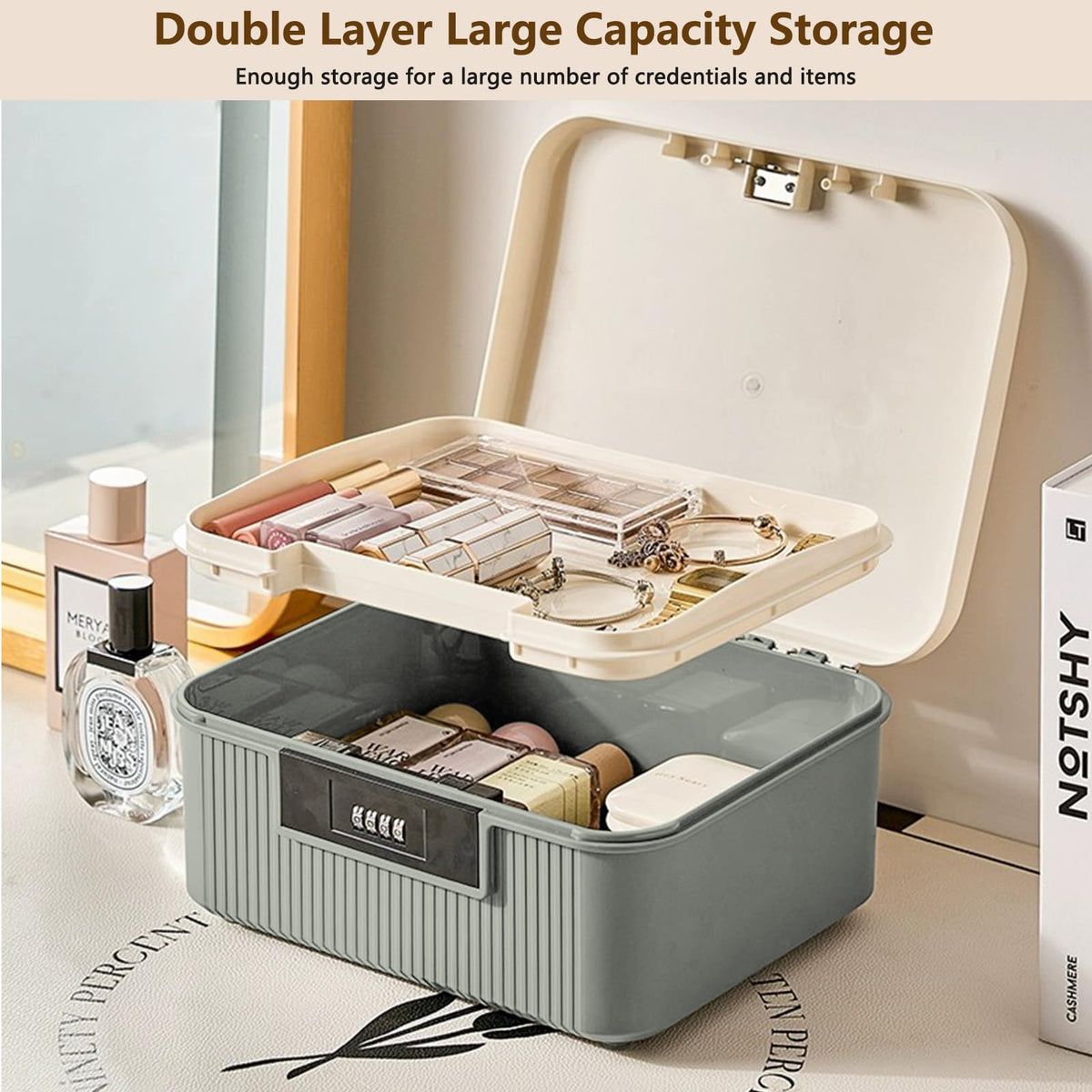 HOTOOLME Lockable Storage Container Bin,Medicine Organizer Box,Grey, M