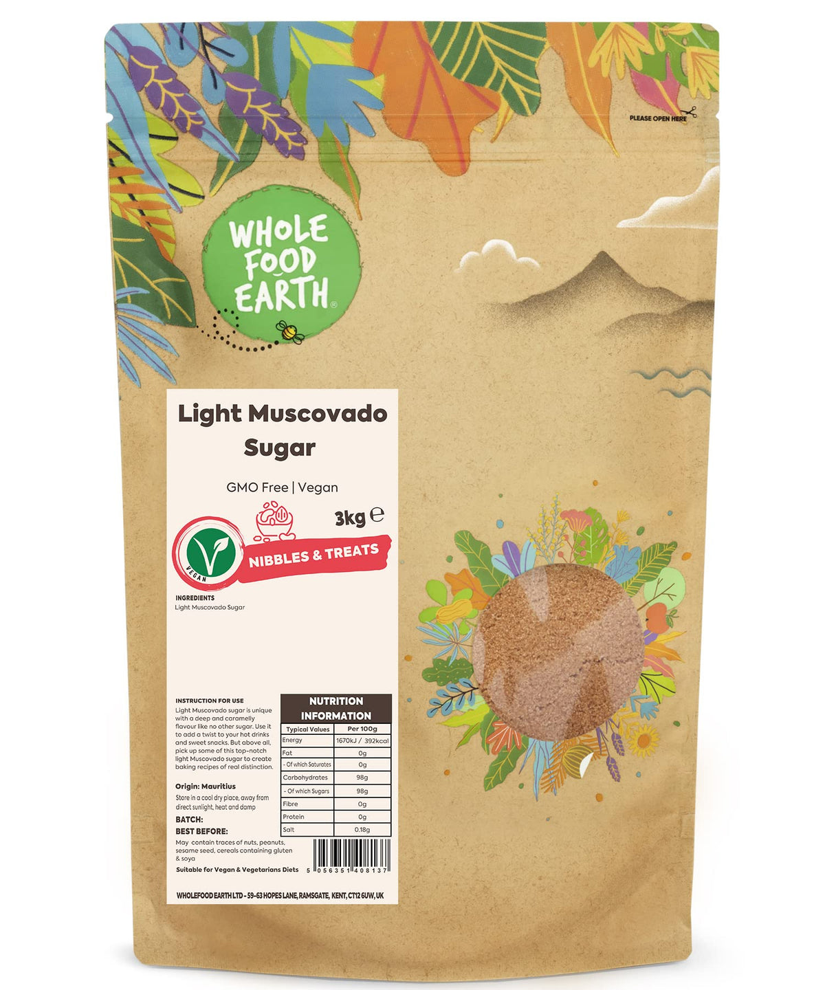 Wholefood Earth Light Muscovado Sugar 3 kg | GMO Free