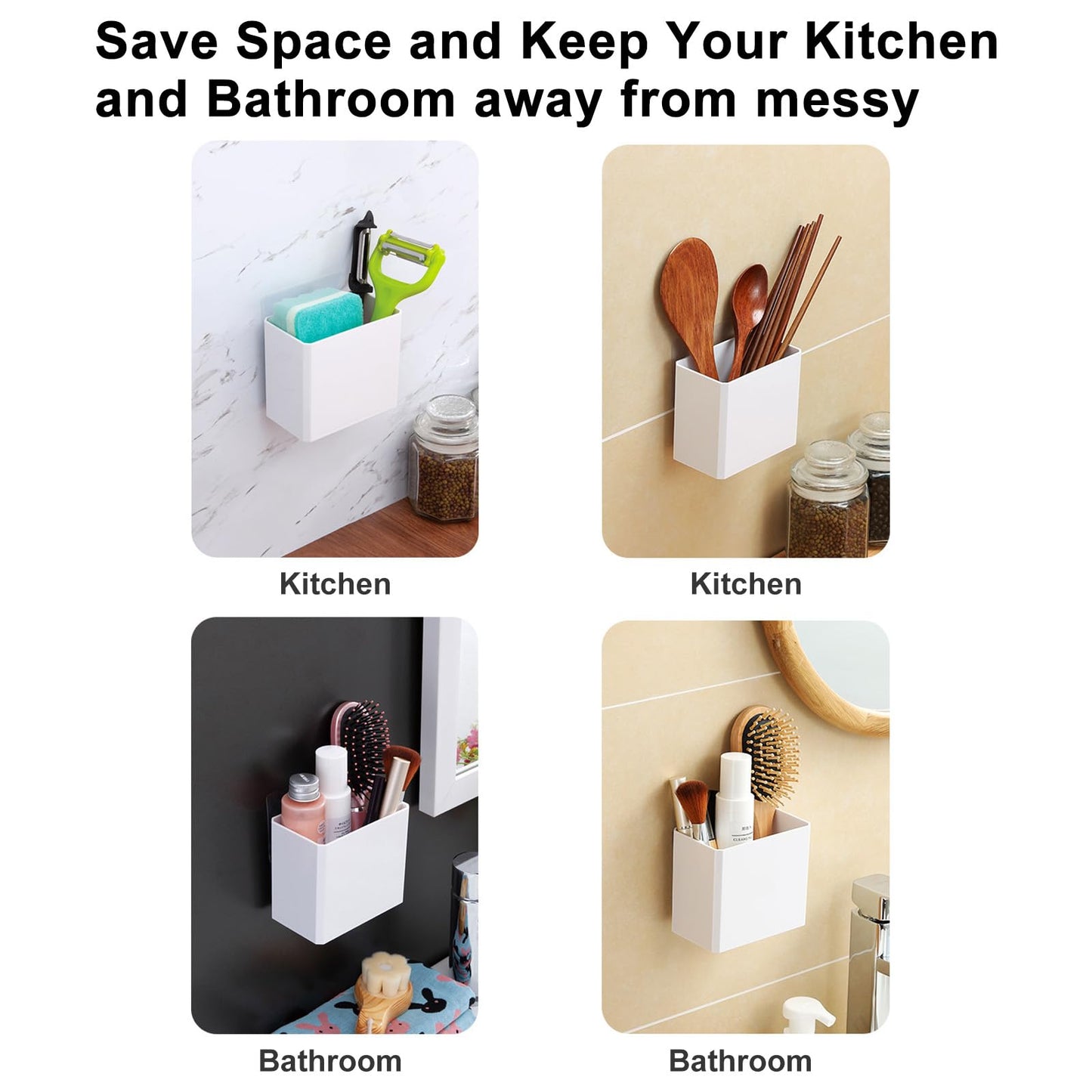 DearCal 2 PCS Wall Mounted Storage Boxes, Self-adhesive Plastic Holders, No Drilling Hanging Storage Containers Makeup Organizer Shelf for Bathroom