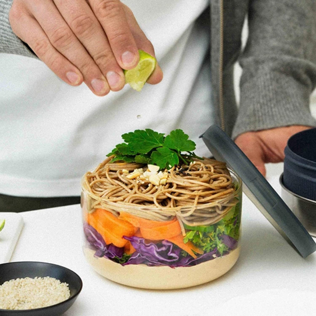 Black+Blum GR-LB-L014 Pot Glass Bowl | Leak-Proof Oven Safe Meal Prep Lunch Box Food Container, Stainless Steel, Polypropylene with Wood Fibre and