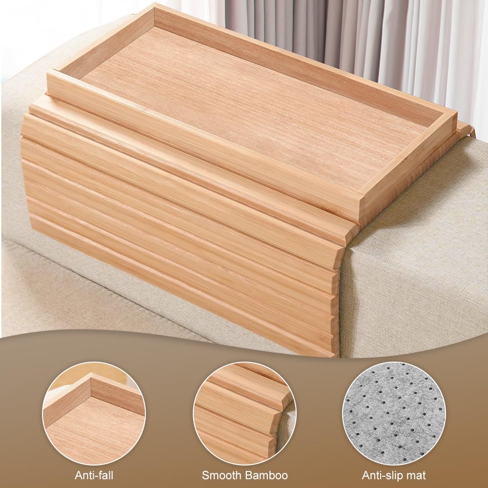 Duscdesp Bamboo B Rectangular Arm Tray, Anti-Slip, Anti-Fall Baffle, Foldable, Rustic