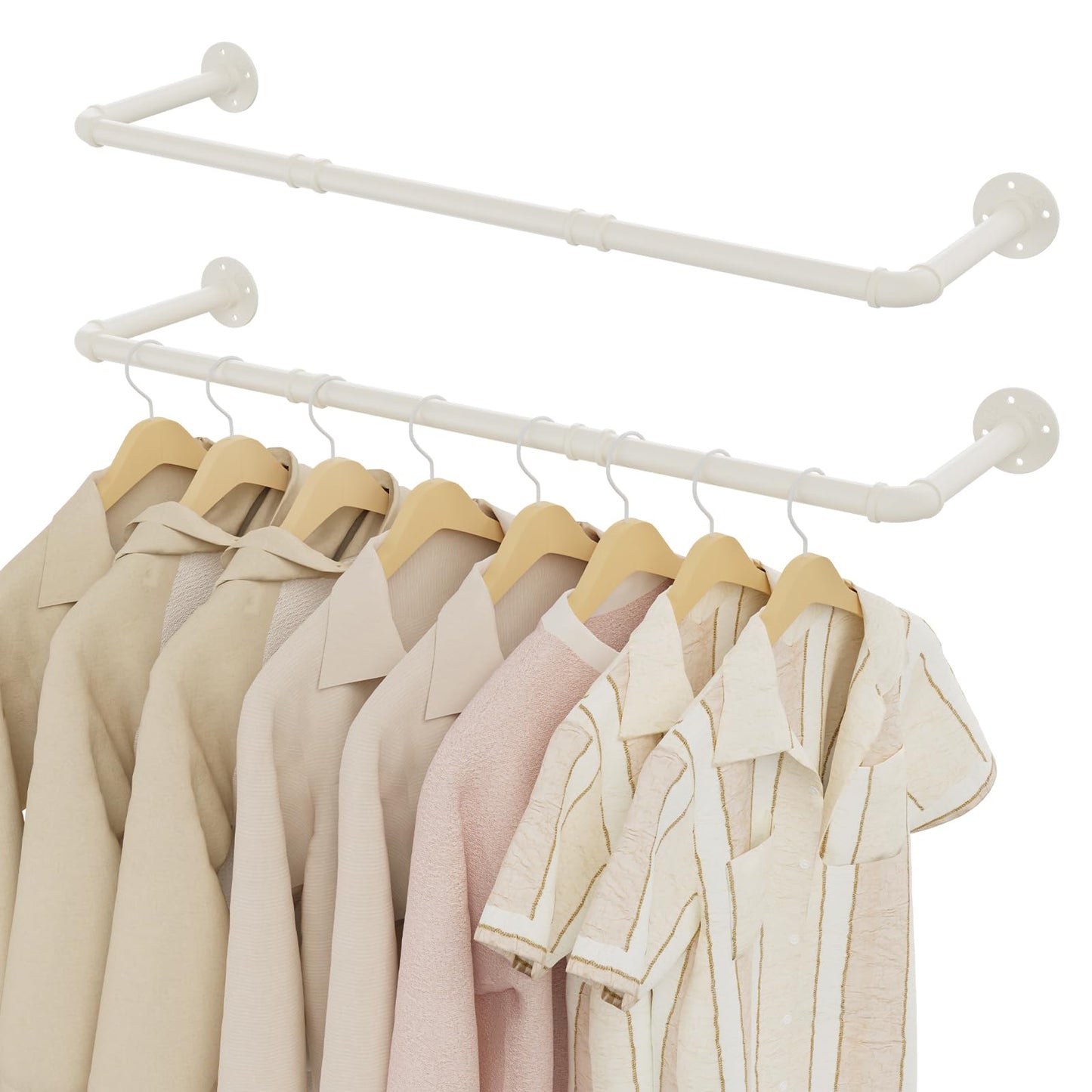 YheenLf 100cm Industrial Pipe Clothes Rail, Hanging Rod, White, 2 Pack