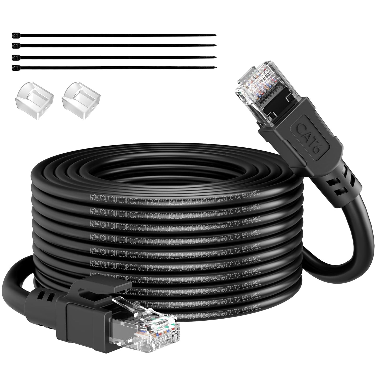 VOIETOLT Outdoor Cat 6 Ethernet Cable 30m, Water Resistant Direct Burial LLDPE UV Jacket - 24AWG 10Gbps High Speed Gigabit Internet Network Cable -