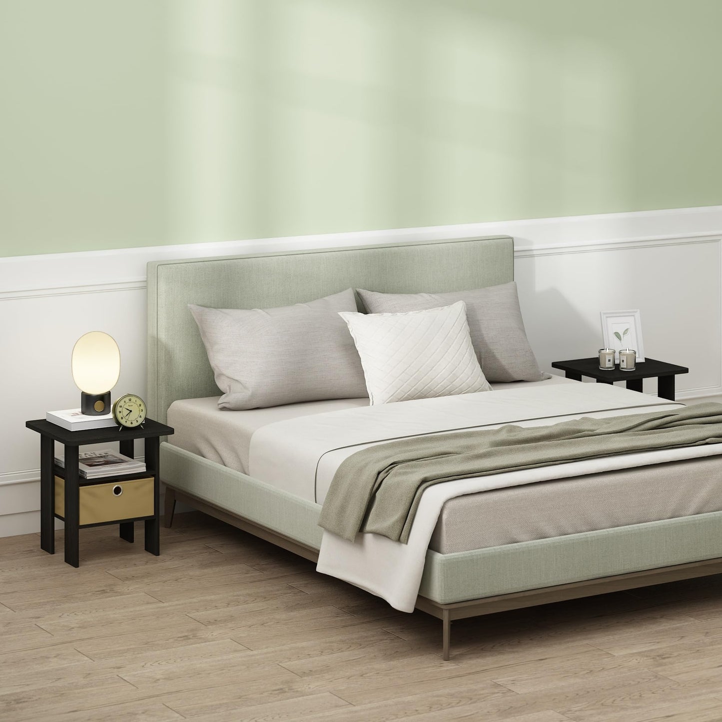Furinno TIDUR Set of 2, Bedside Table with Storage Bin, Espresso